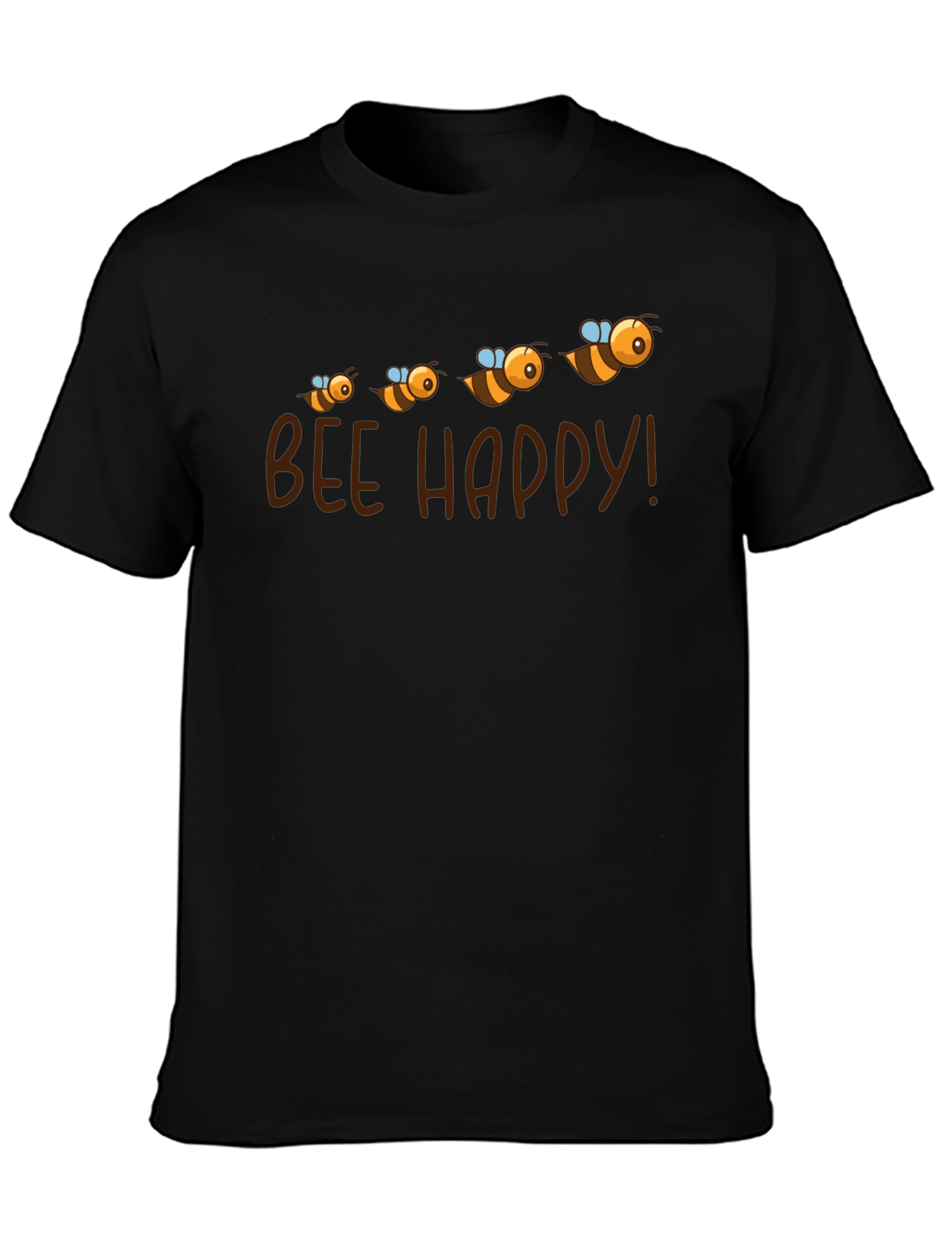 Bee Happy Graphic Tee - Black Cotton T-Shirt