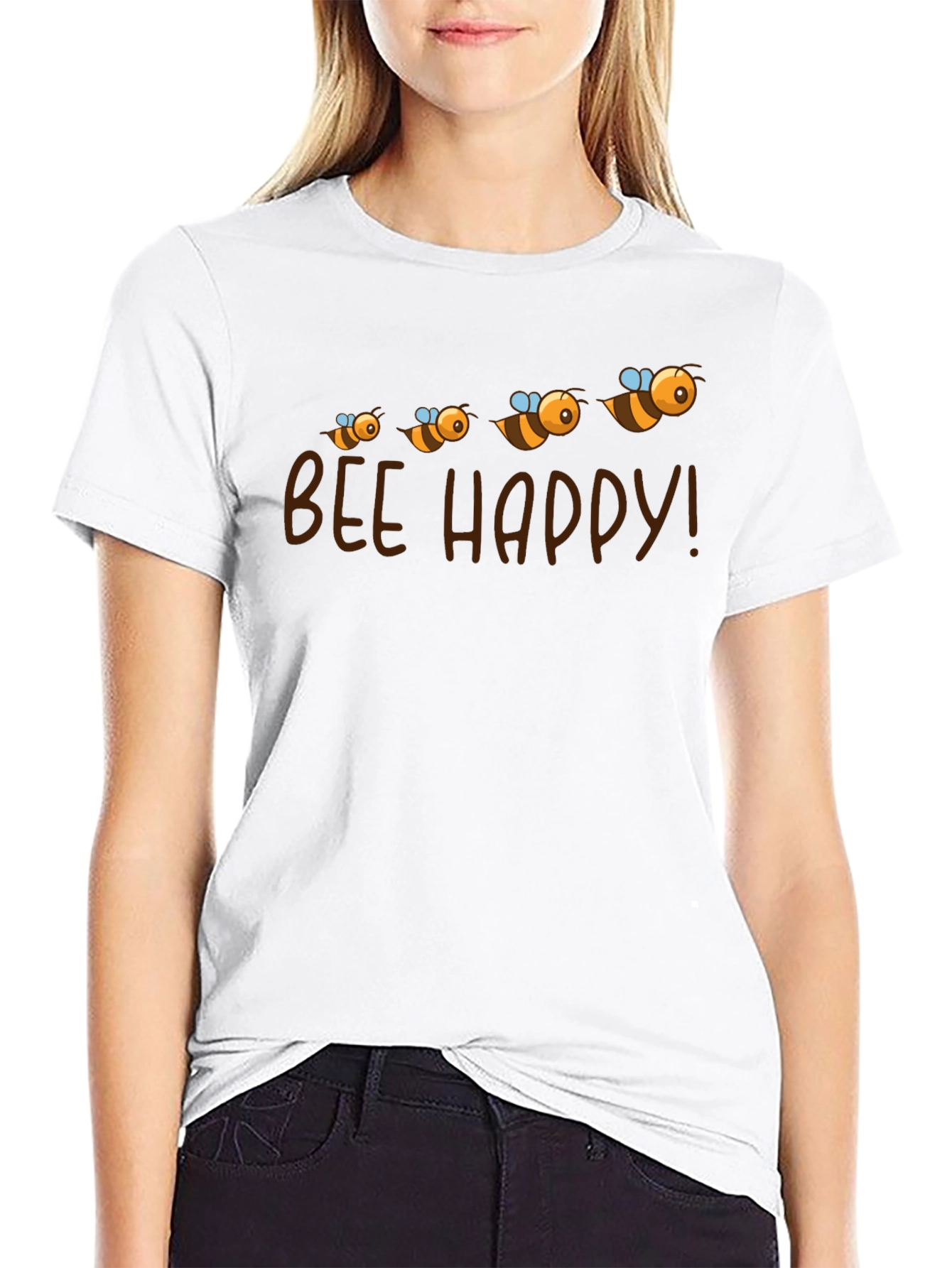 Bee Happy Graphic Tee - Black Cotton T-Shirt