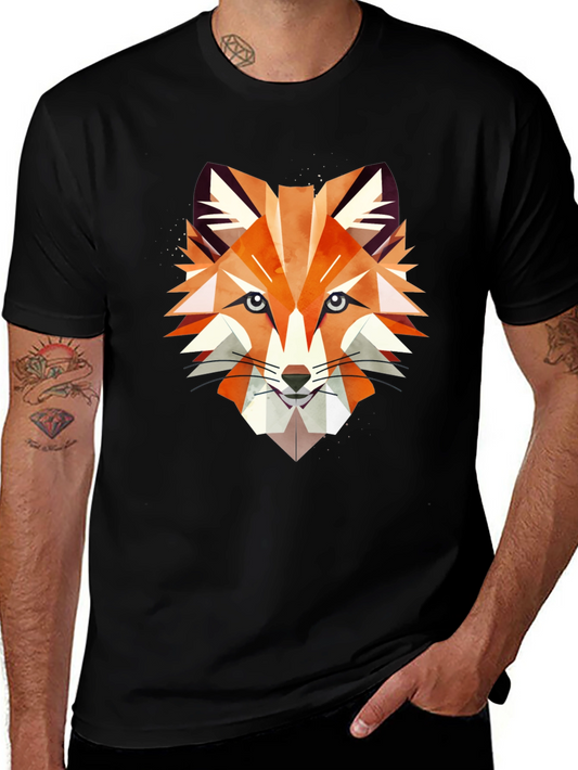 Geometric Fox Graphic Print Black T-Shirt