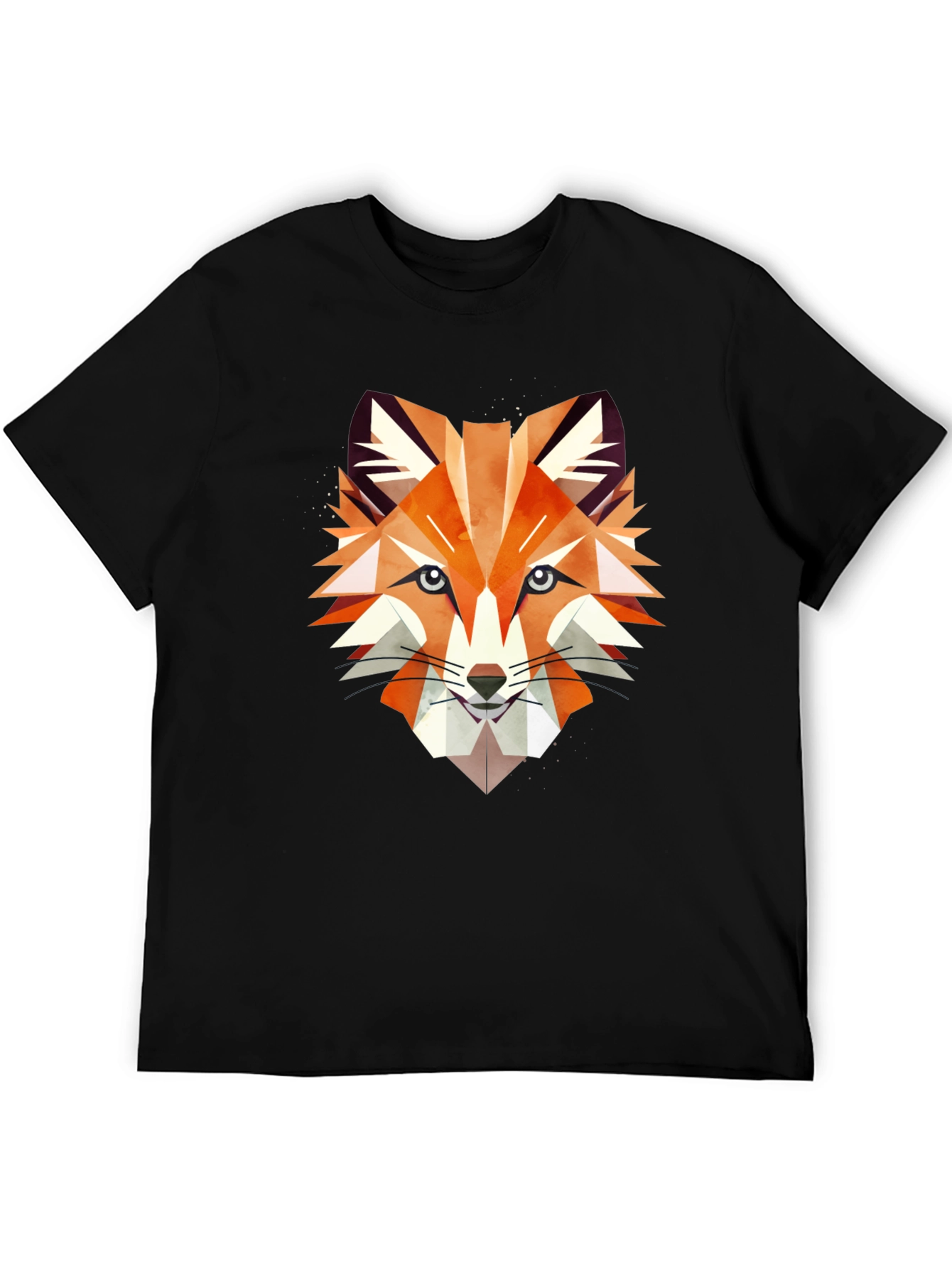 Geometric Fox Graphic Print Black T-Shirt
