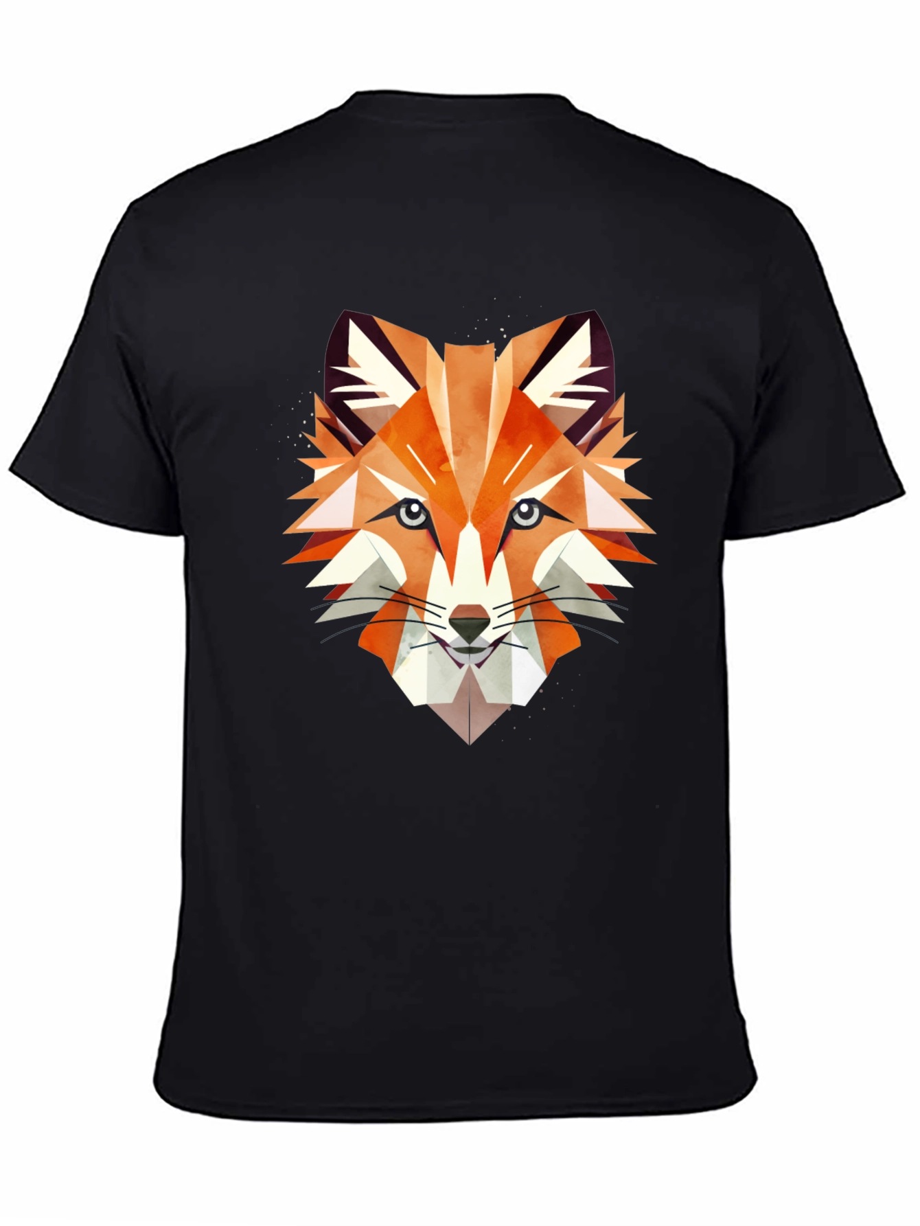 Geometric Fox Graphic Print Black T-Shirt