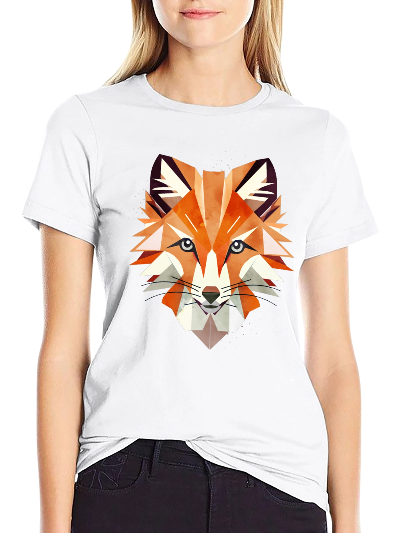 Geometric Fox Graphic Print Black T-Shirt