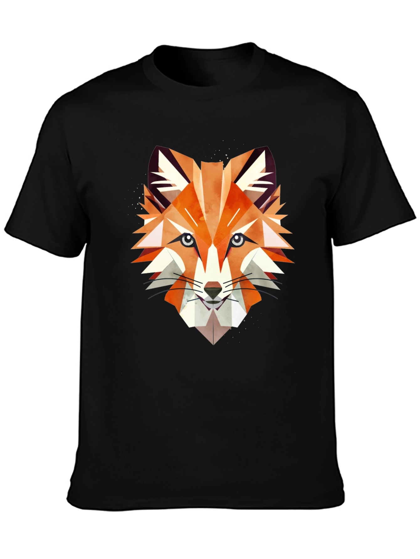 Geometric Fox Graphic Print Black T-Shirt