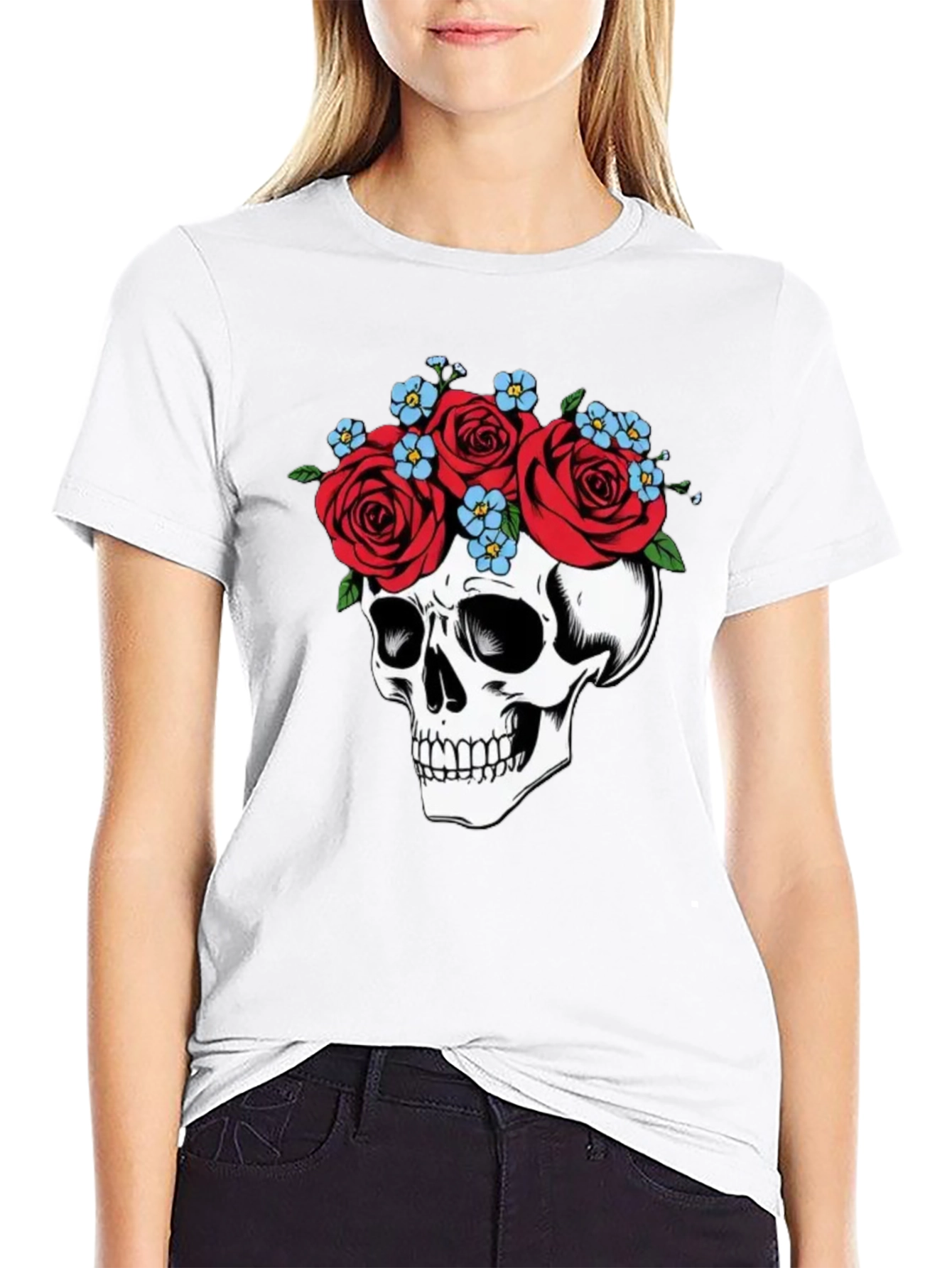 Skull with Roses Graphic T-Shirt