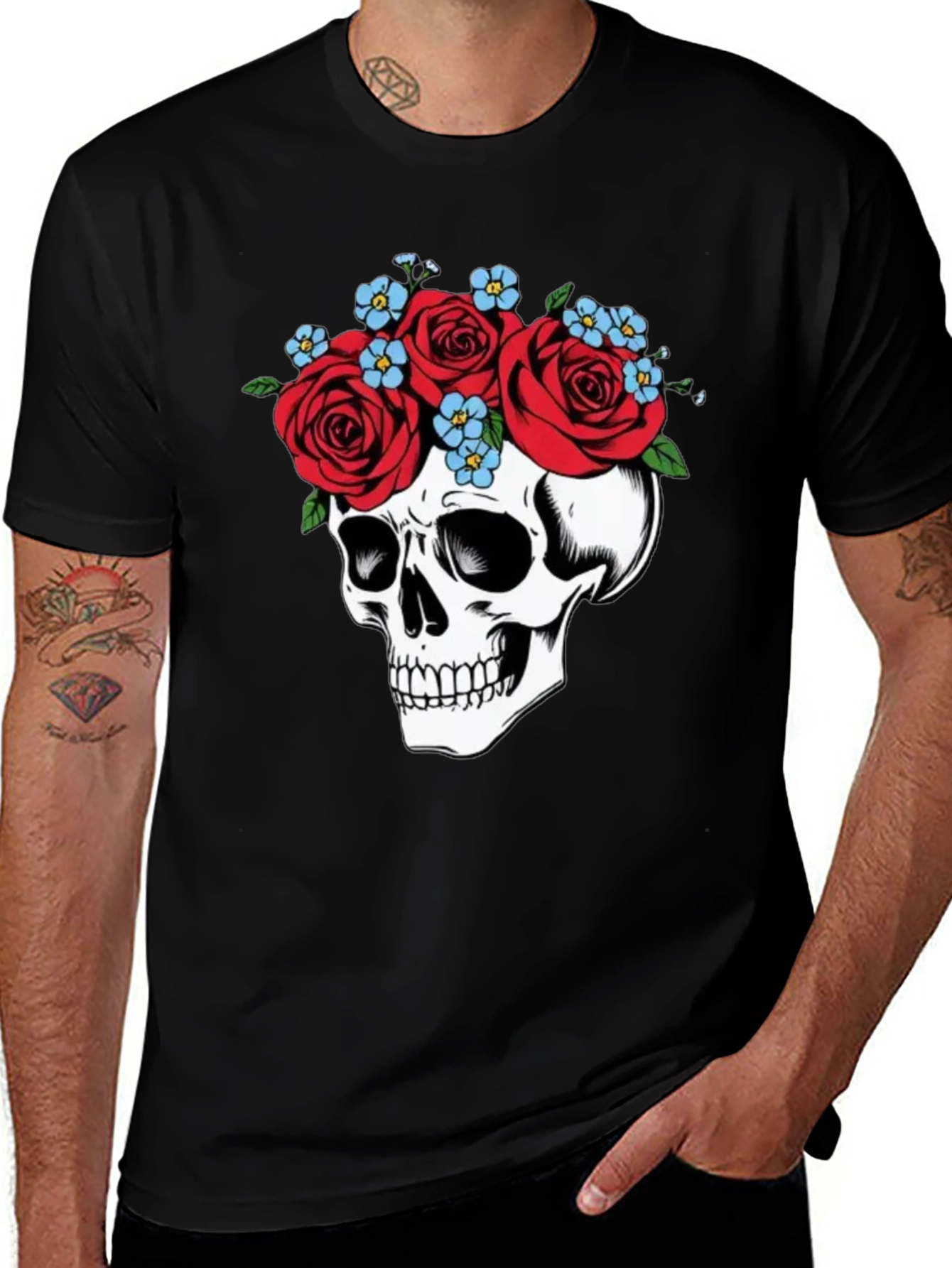 Skull with Roses Graphic T-Shirt