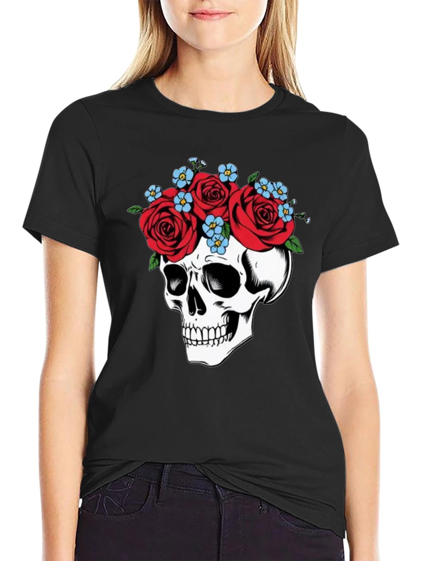Skull with Roses Graphic T-Shirt