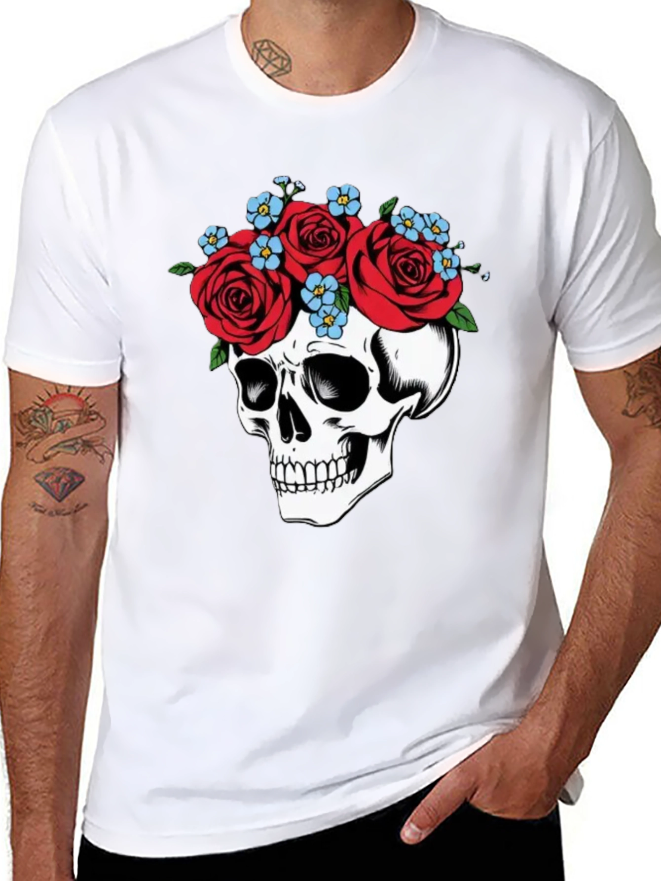 Skull with Roses Graphic T-Shirt