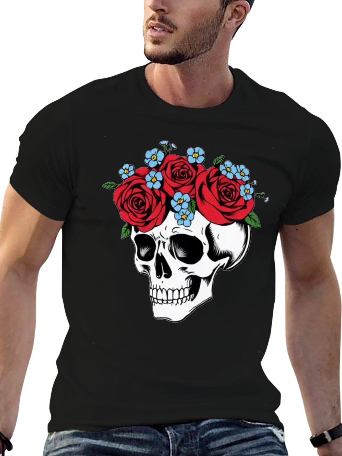 Skull with Roses Graphic T-Shirt