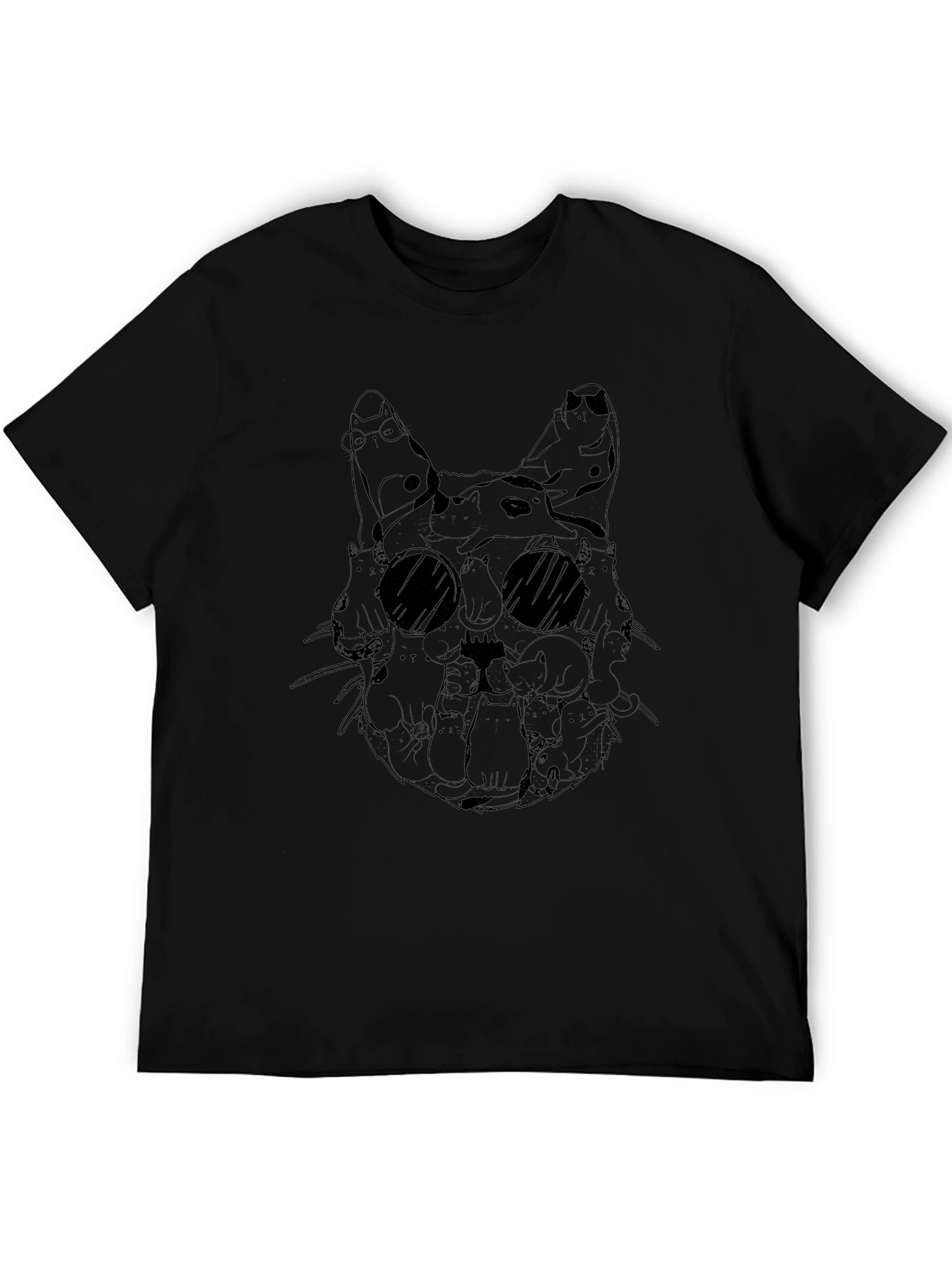 Cat Collage Graphic Tee - Black Crew Neck