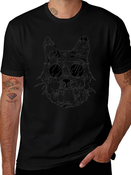 Cat Collage Graphic Tee - Black Crew Neck