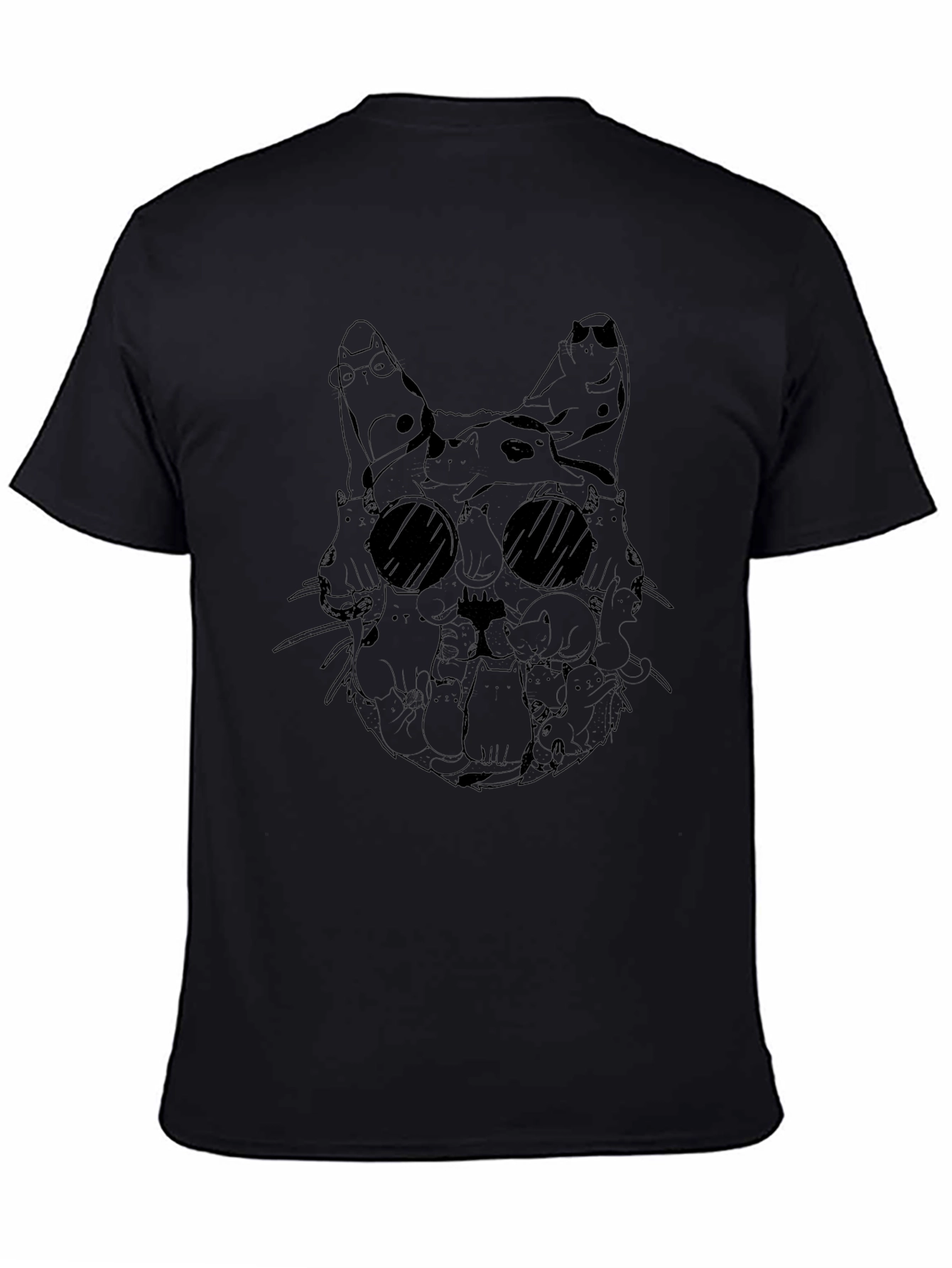 Cat Collage Graphic Tee - Black Crew Neck