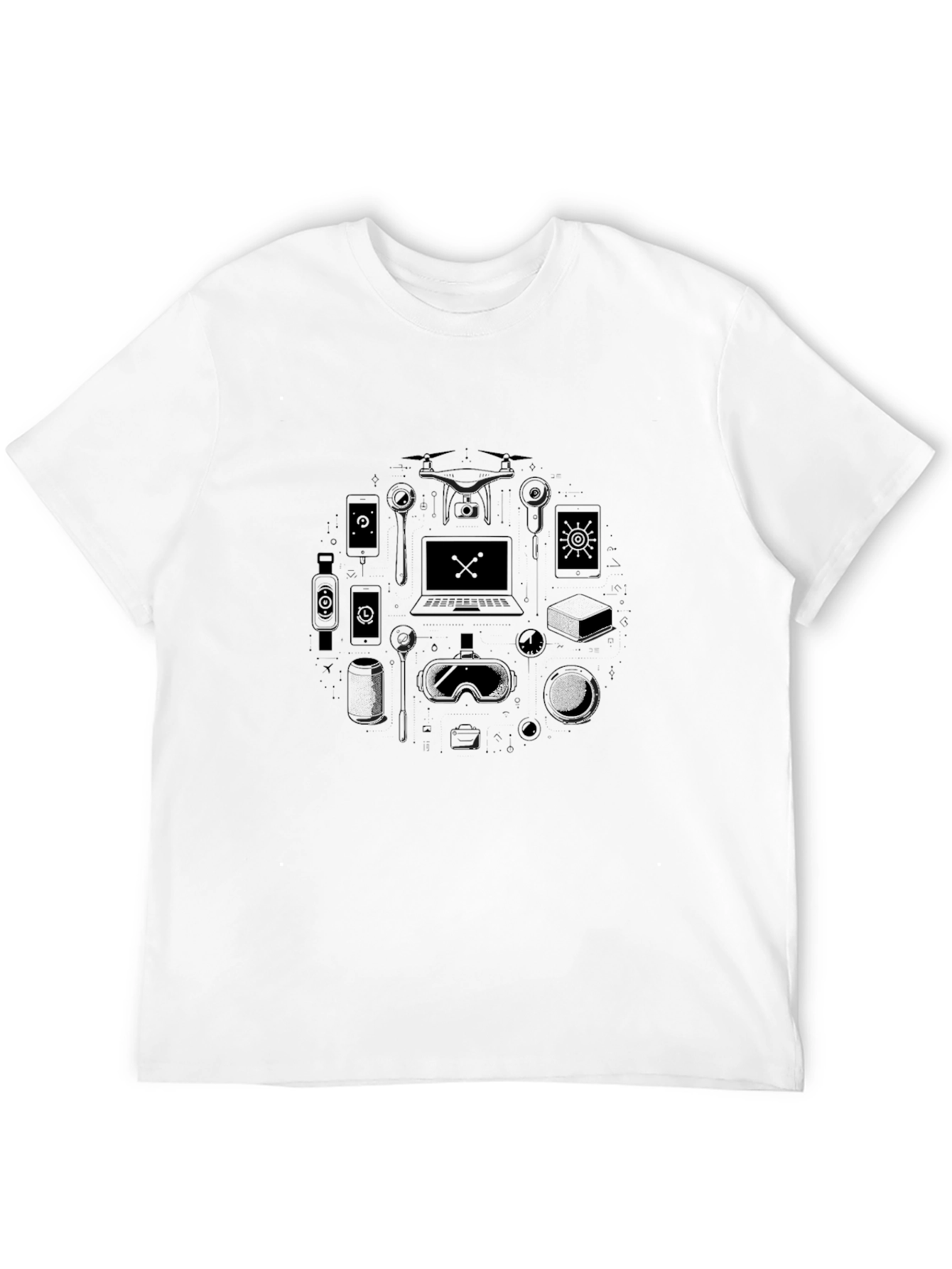 Tech Gadget Graphic T-Shirt - Black