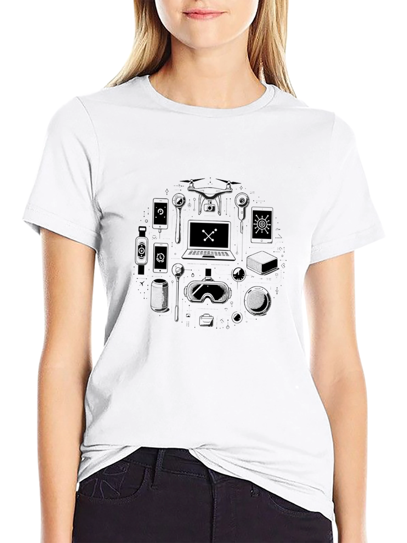Tech Gadget Graphic T-Shirt - Black