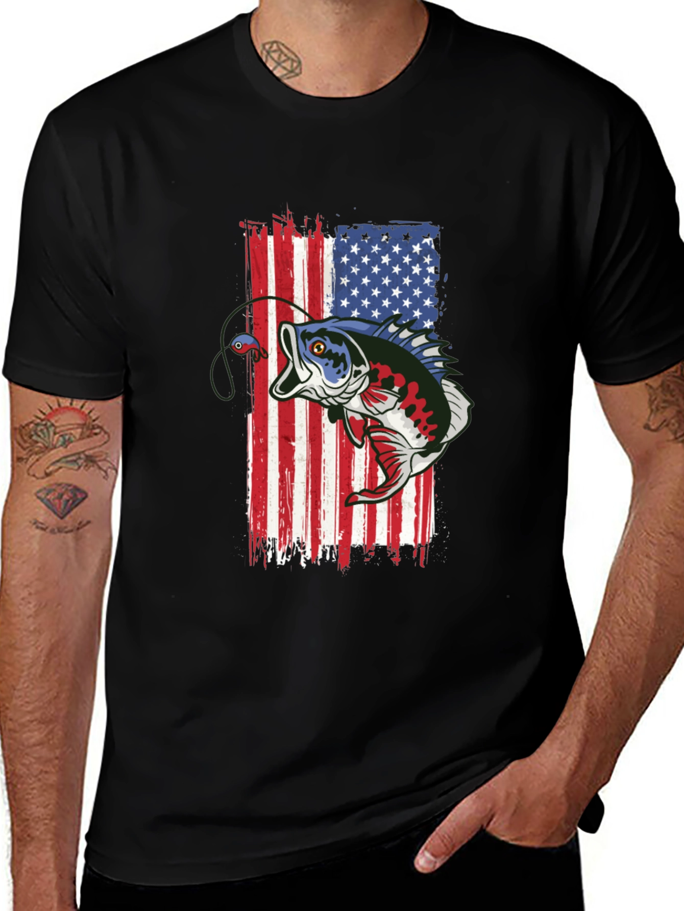 American Flag Bass Fishing T-Shirt