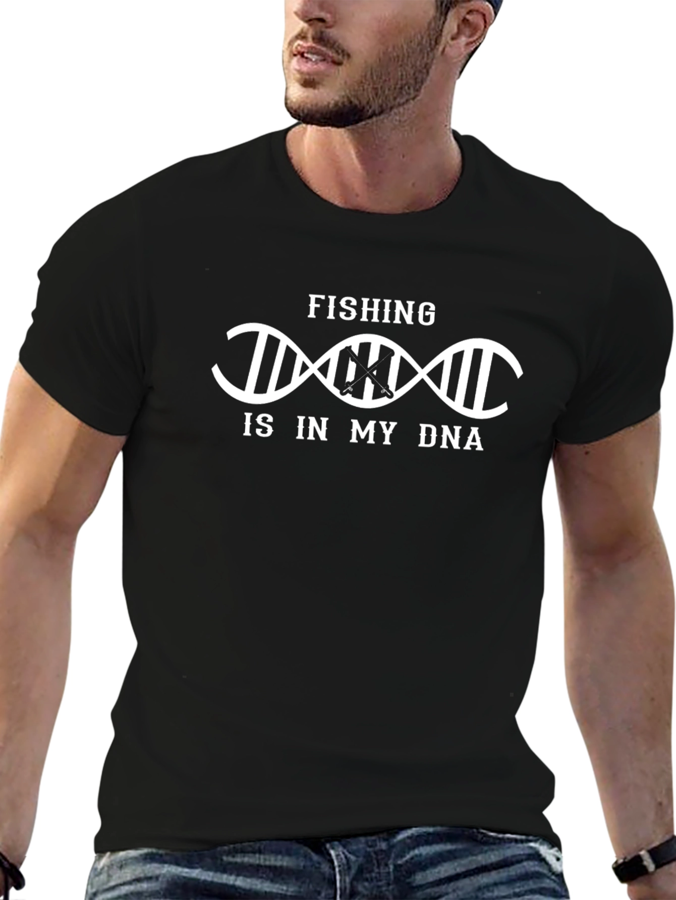 Fishing Is In My DNA T-Shirt Black Cotton Tee