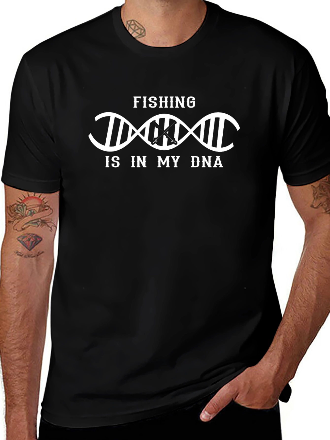 Fishing Is In My DNA T-Shirt Black Cotton Tee