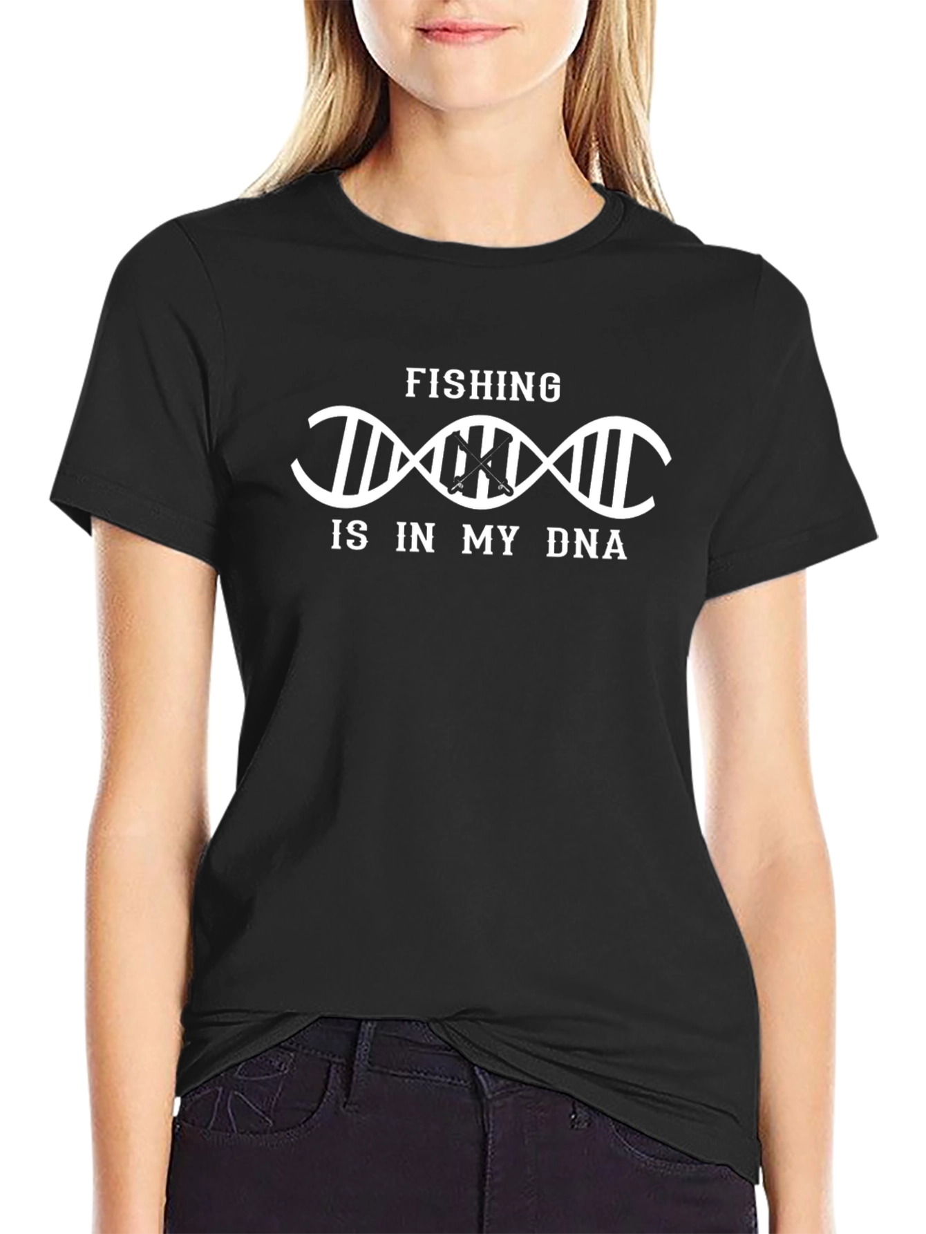 Fishing Is In My DNA T-Shirt Black Cotton Tee