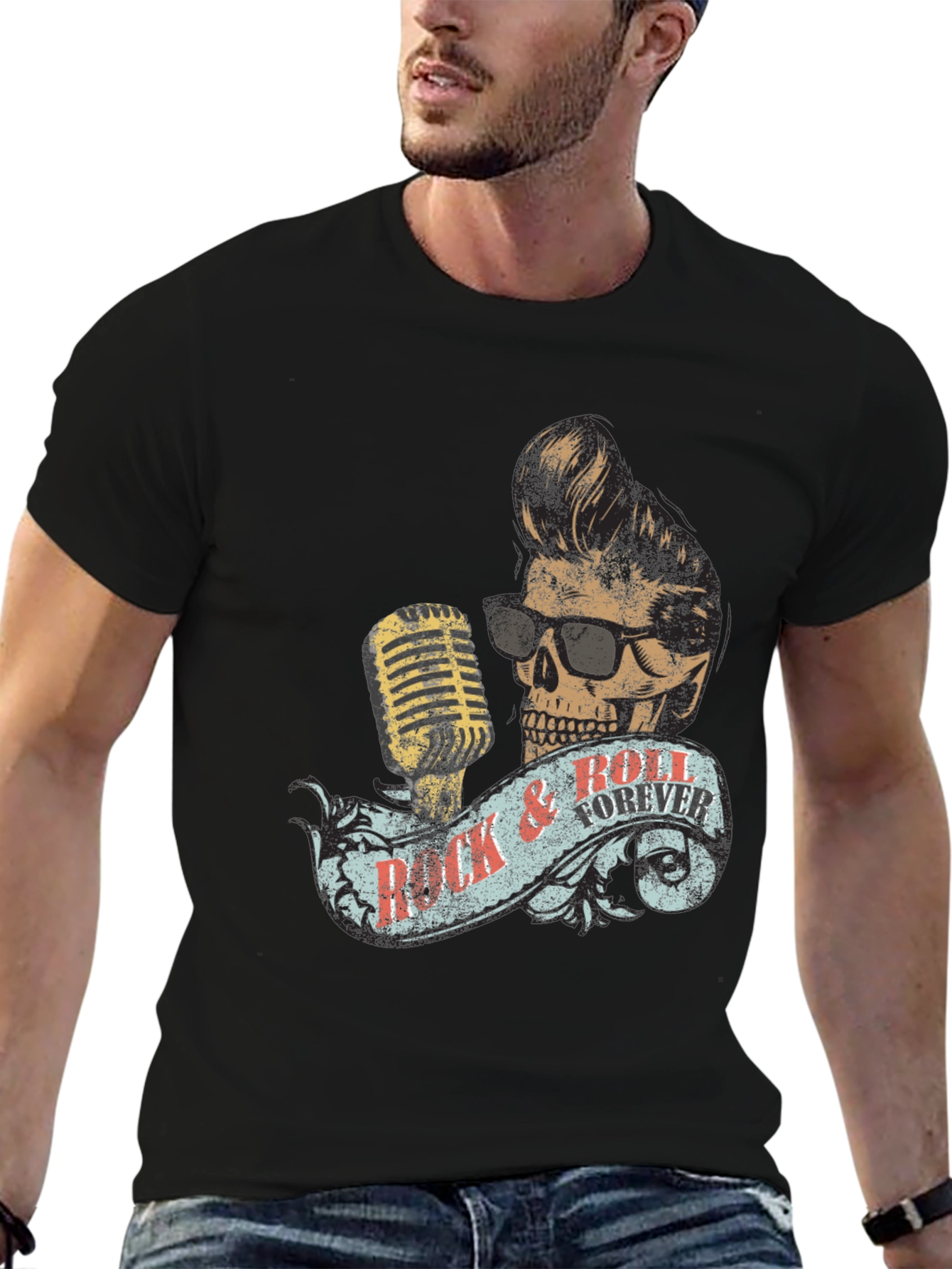 Rock & Roll Forever Skull Graphic T-Shirt