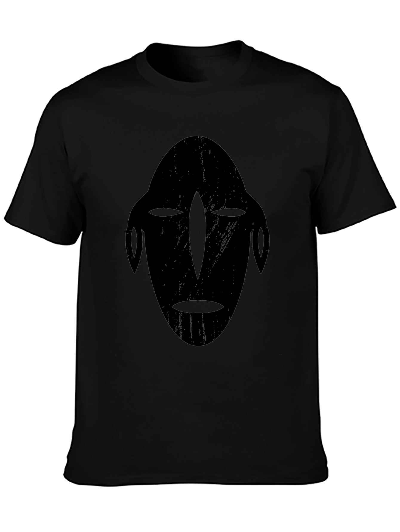 Tribal Mask Graphic Tee - Black Cotton T-Shirt