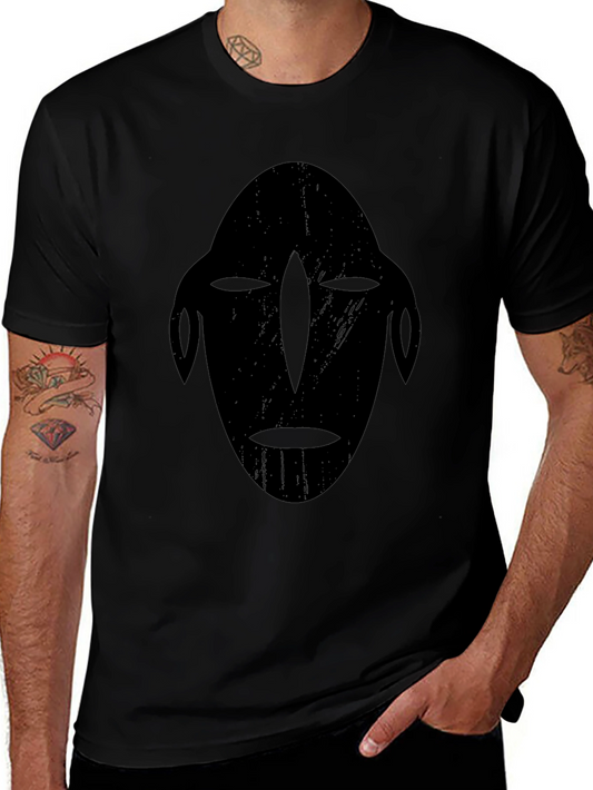 Tribal Mask Graphic Tee - Black Cotton T-Shirt