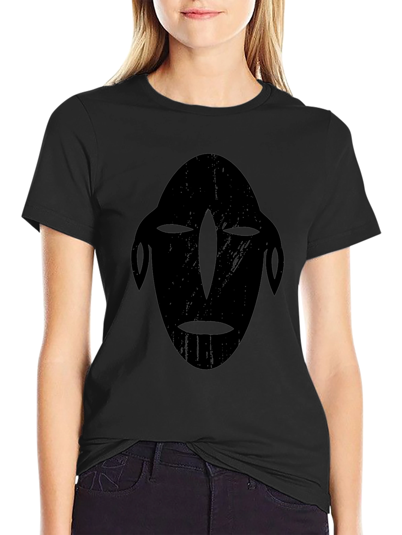 Tribal Mask Graphic Tee - Black Cotton T-Shirt