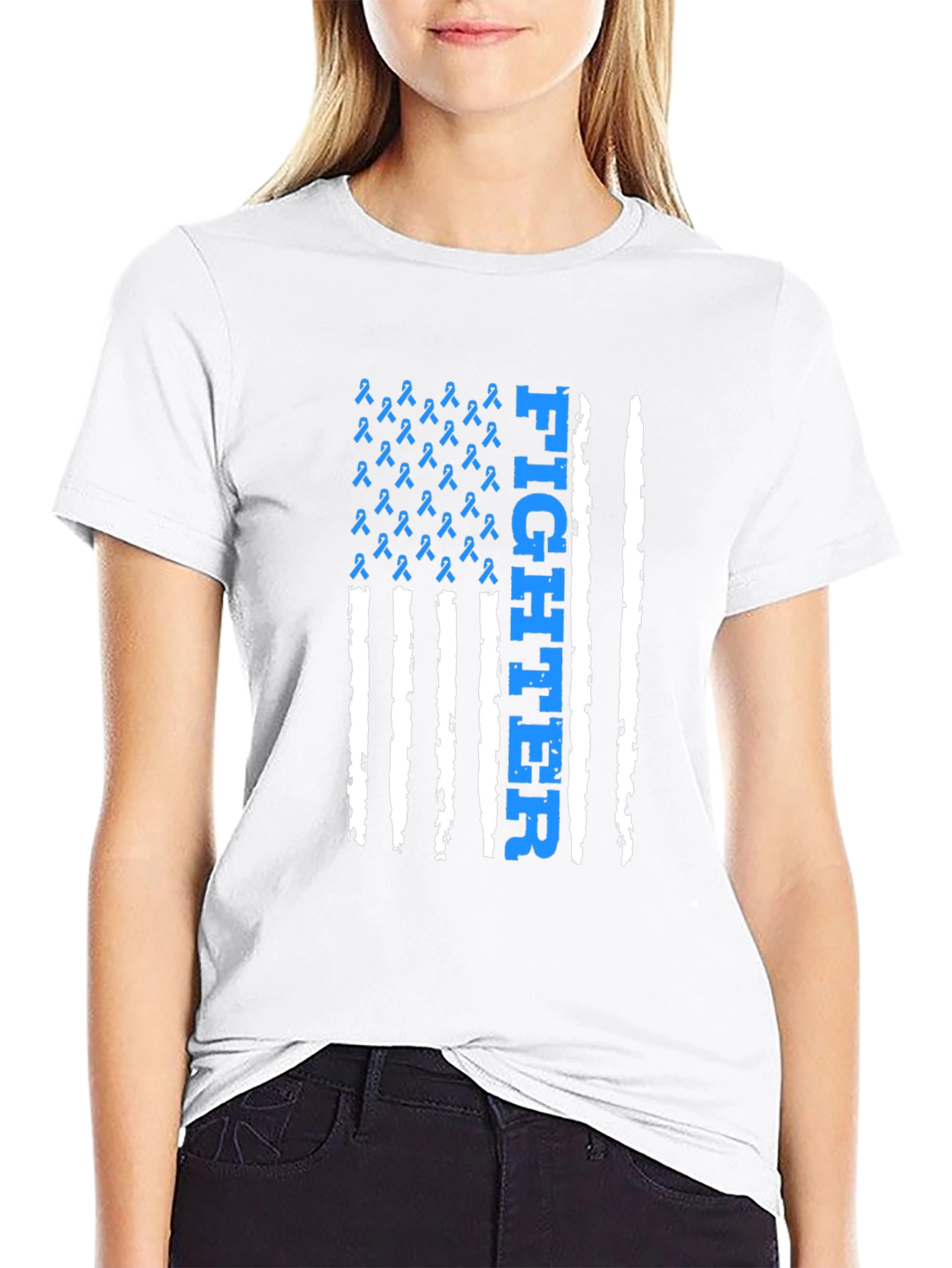 Fighter Ribbon American Flag Graphic T-Shirt