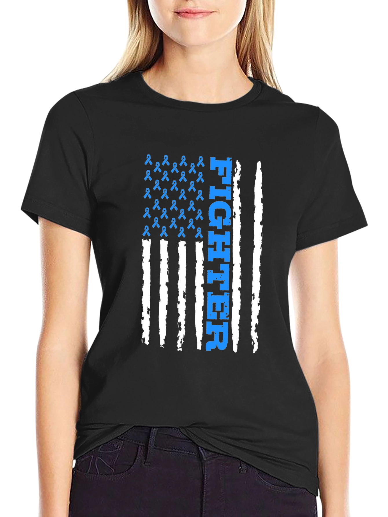 Fighter Ribbon American Flag Graphic T-Shirt