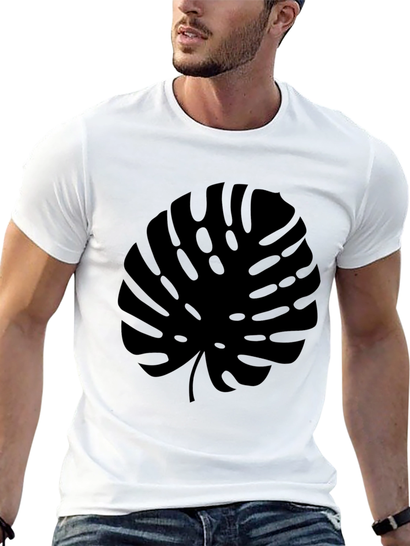 Modern Monstera Leaf Graphic Tee - Black