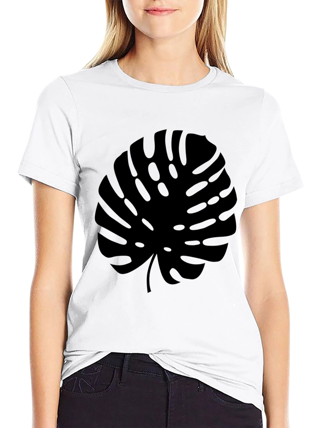 Modern Monstera Leaf Graphic Tee - Black