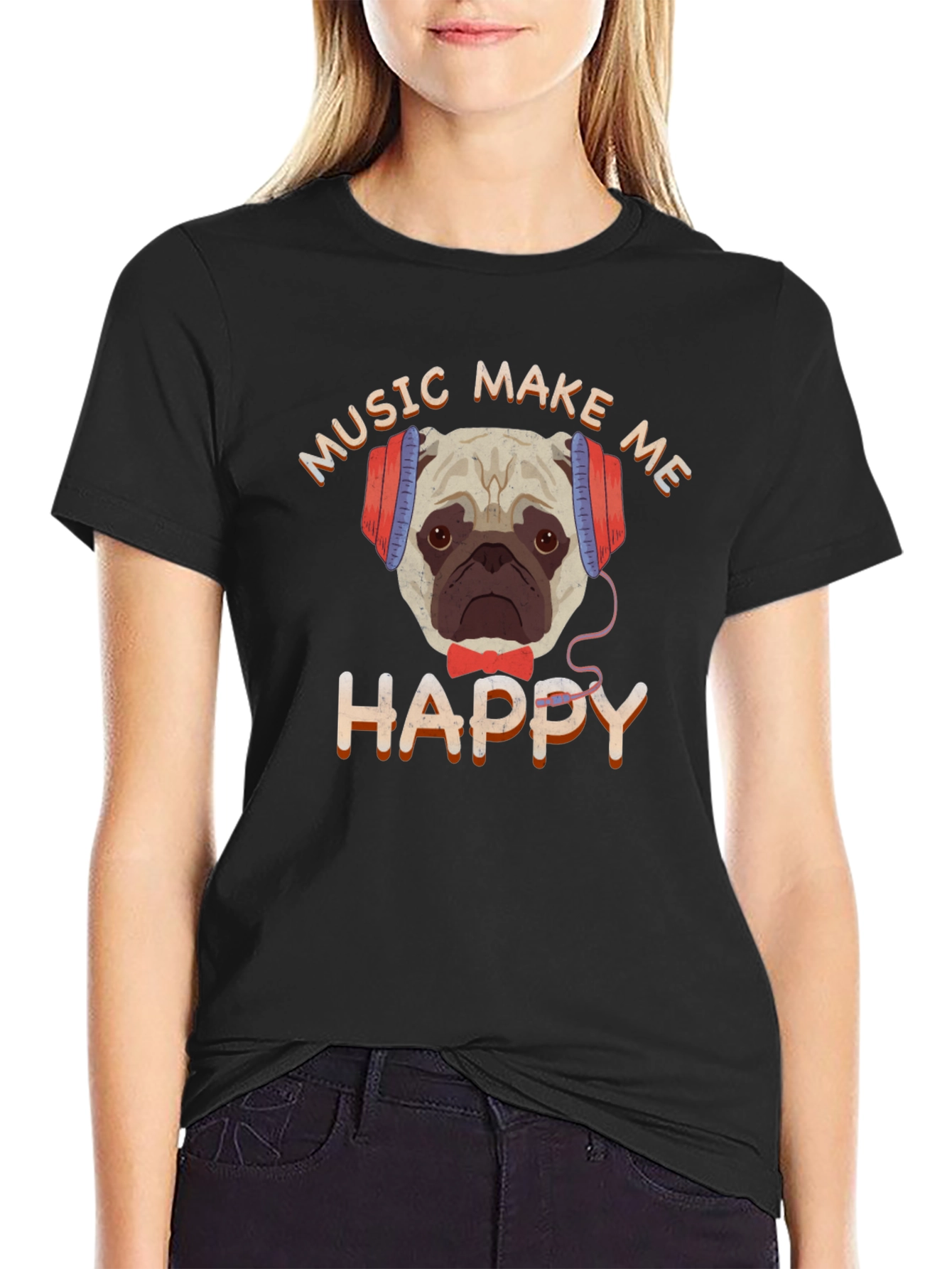 Music Make Me Happy Pug T-Shirt