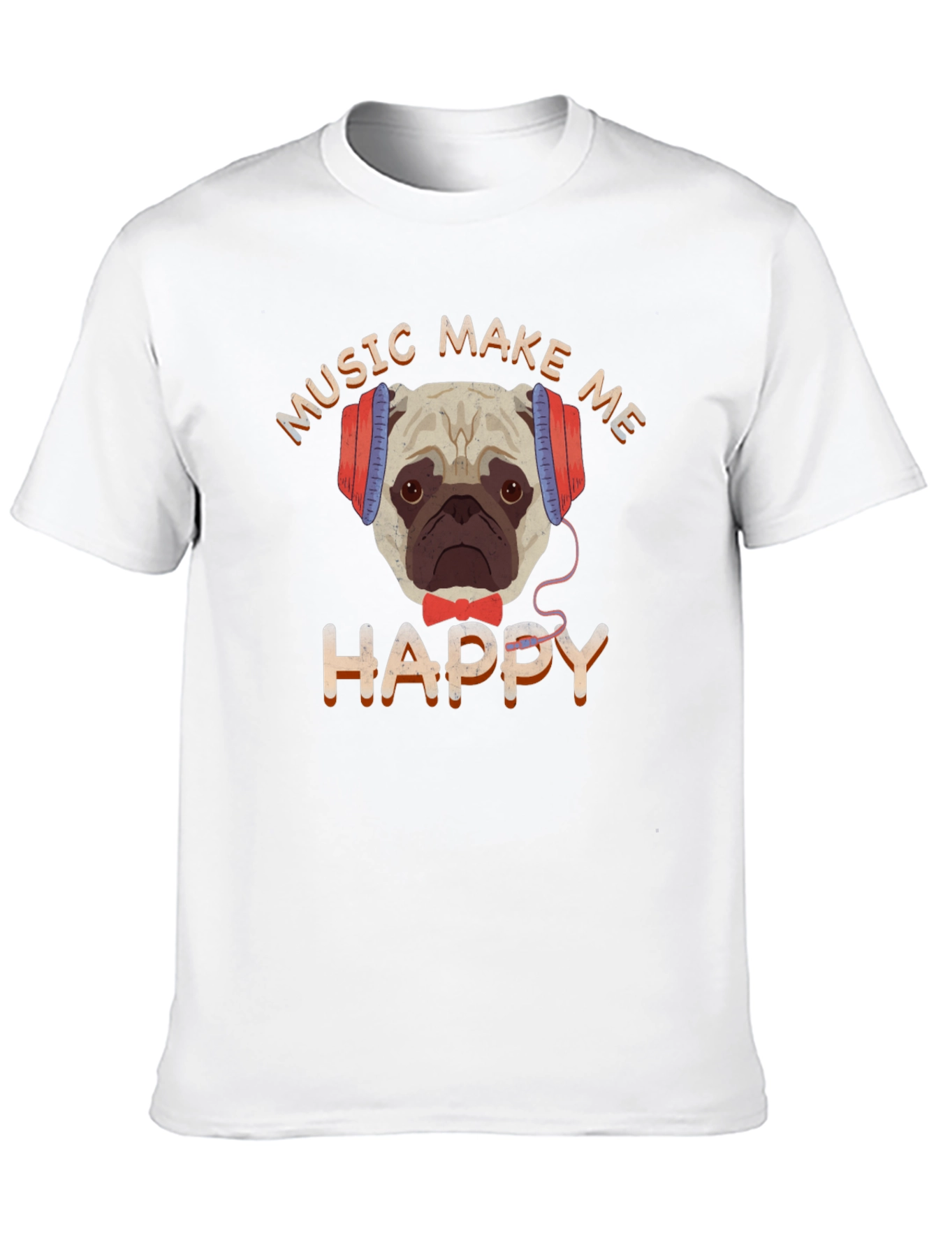 Music Make Me Happy Pug T-Shirt
