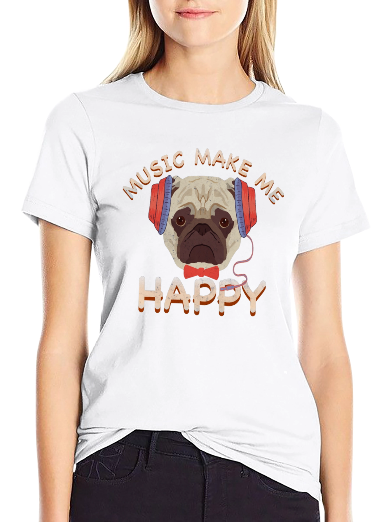 Music Make Me Happy Pug T-Shirt