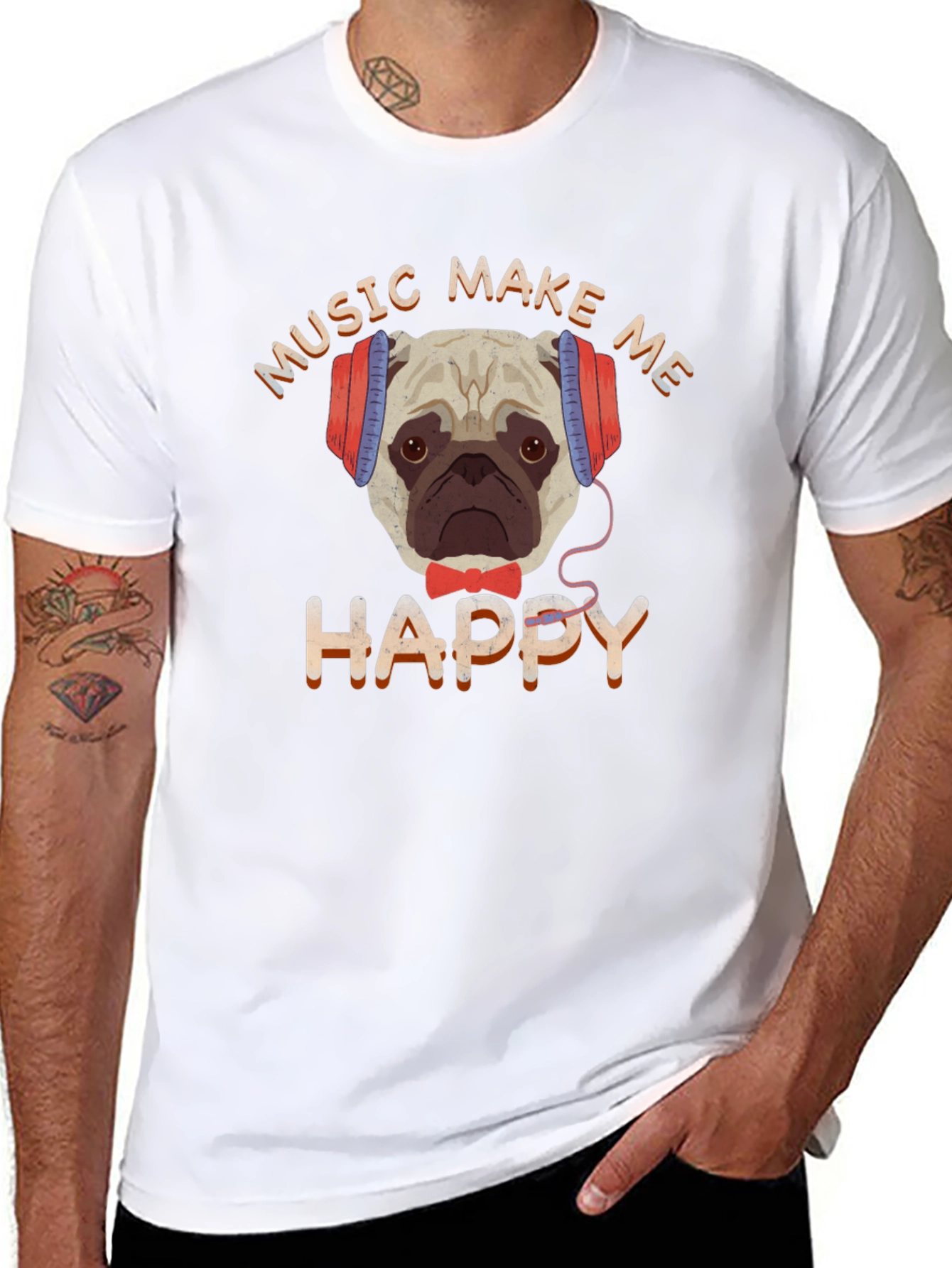 Music Make Me Happy Pug T-Shirt