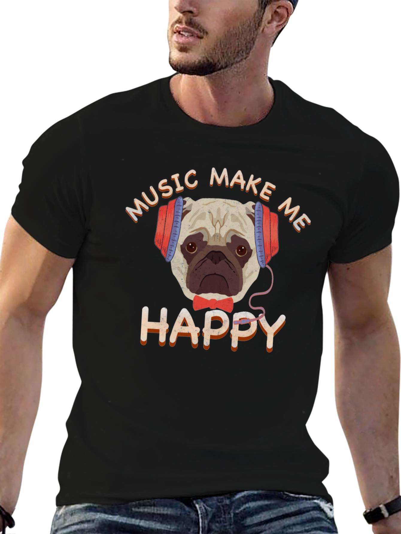 Music Make Me Happy Pug T-Shirt