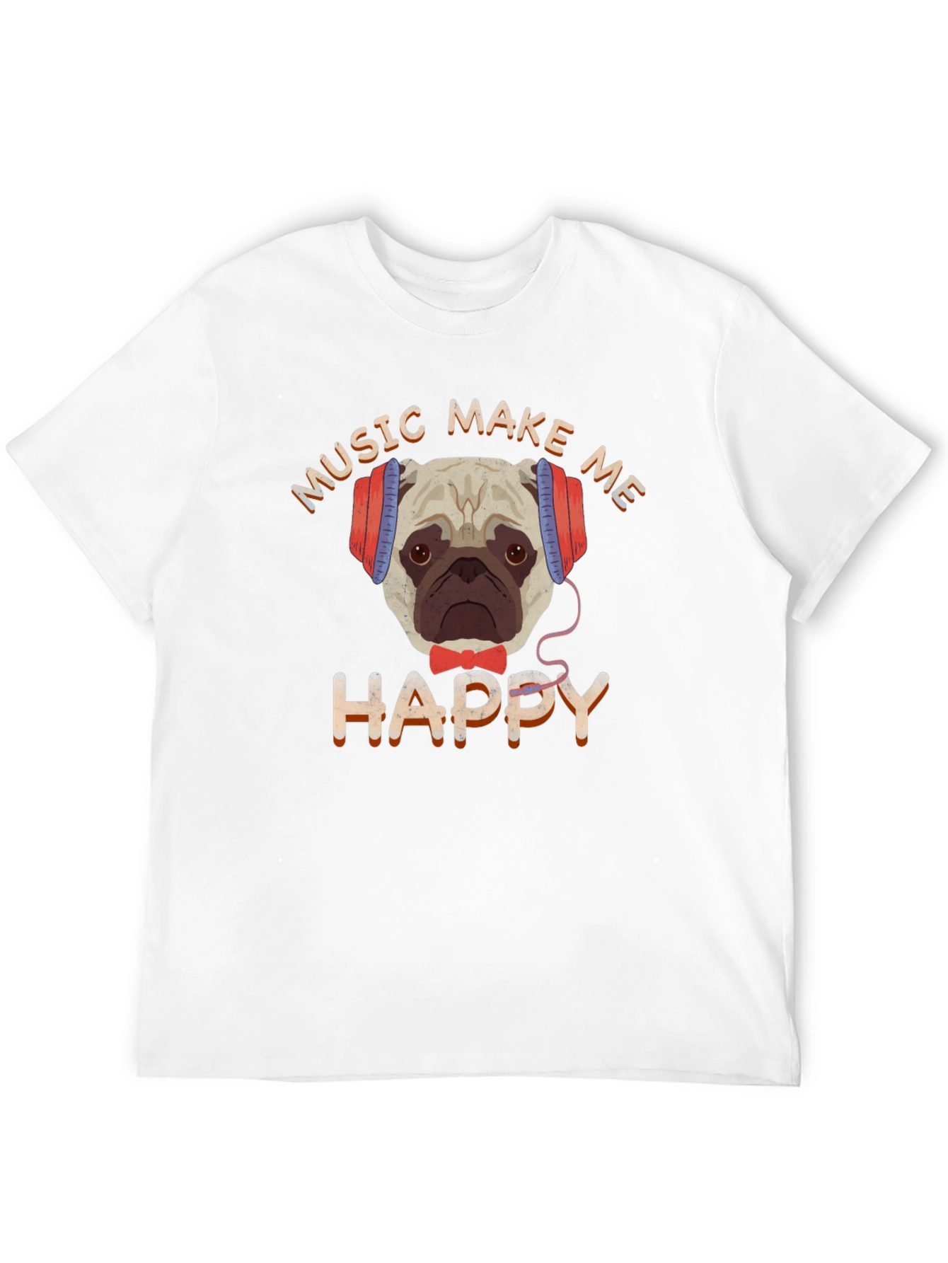 Music Make Me Happy Pug T-Shirt