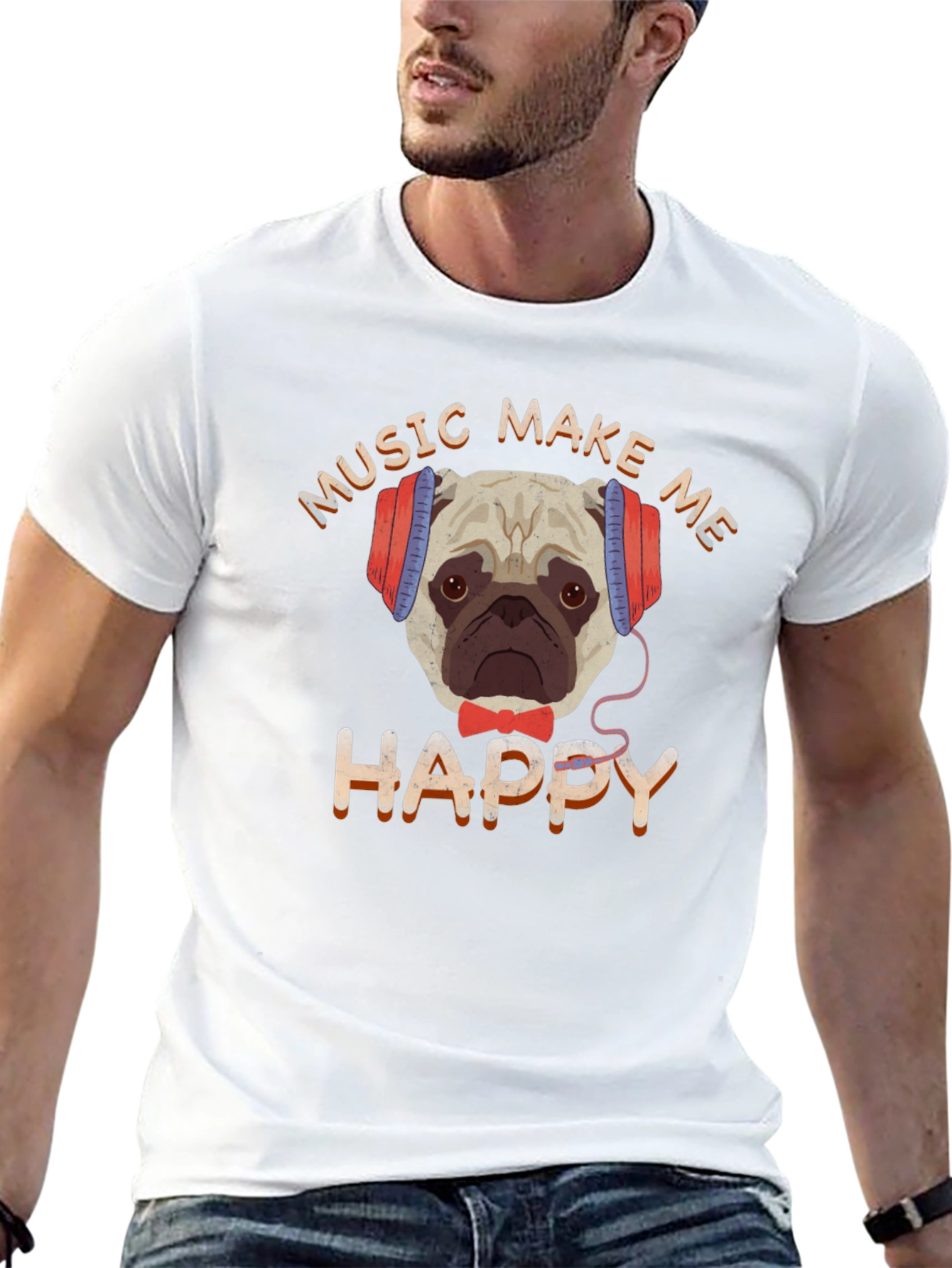 Music Make Me Happy Pug T-Shirt