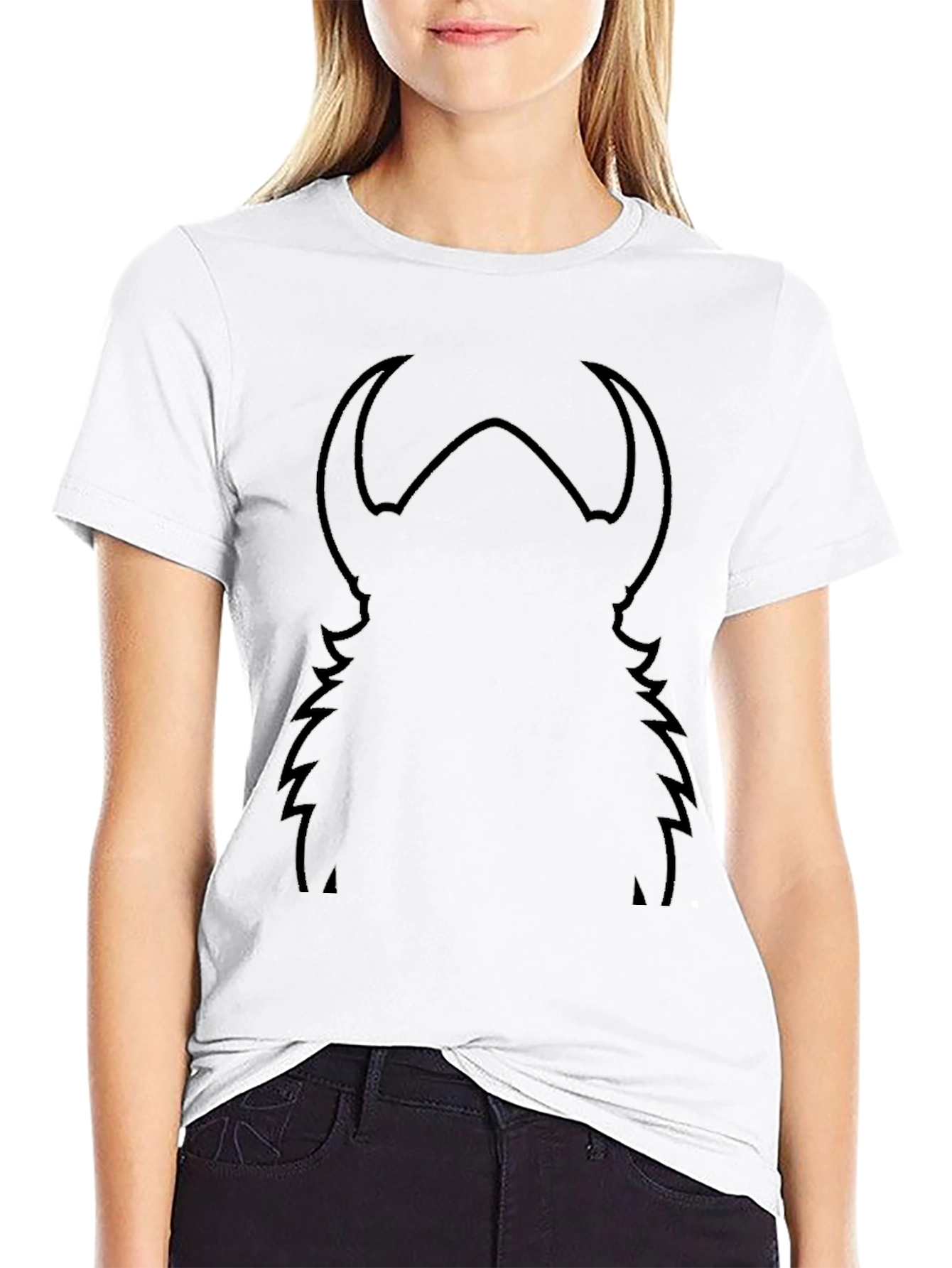 Black Graphic Tee - Abstract Horned Silhouette Design