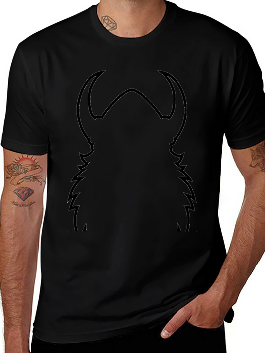 Black Graphic Tee - Abstract Horned Silhouette Design