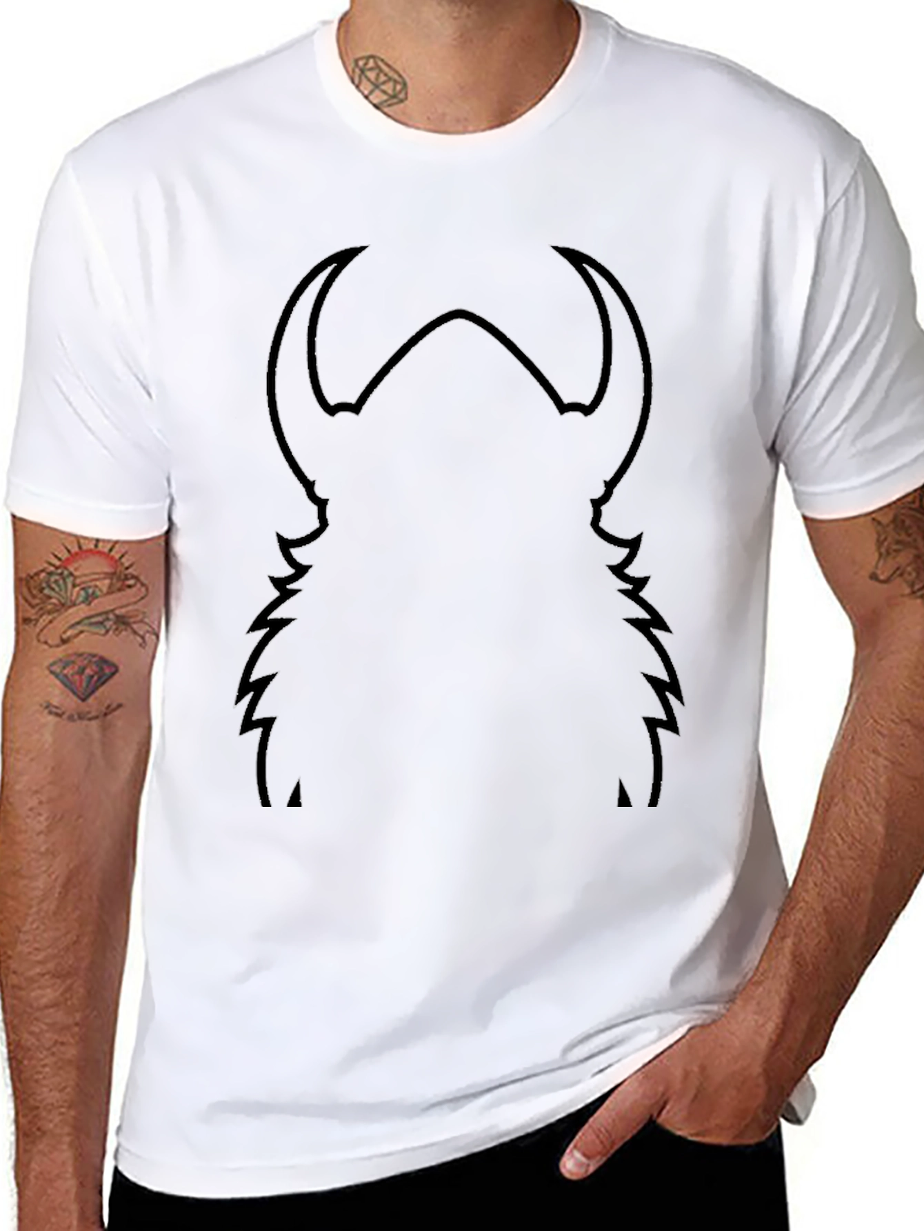 Black Graphic Tee - Abstract Horned Silhouette Design
