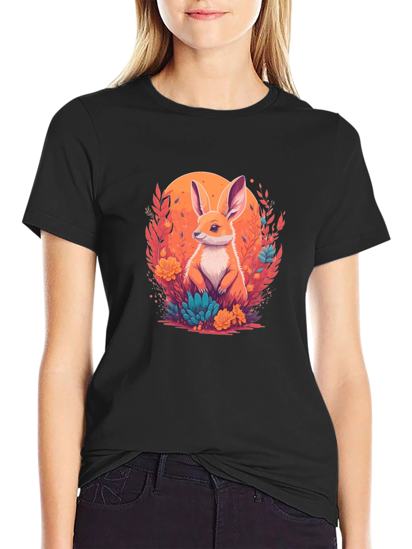 Rabbit in Bloom Graphic Tee - Artistic Comfort