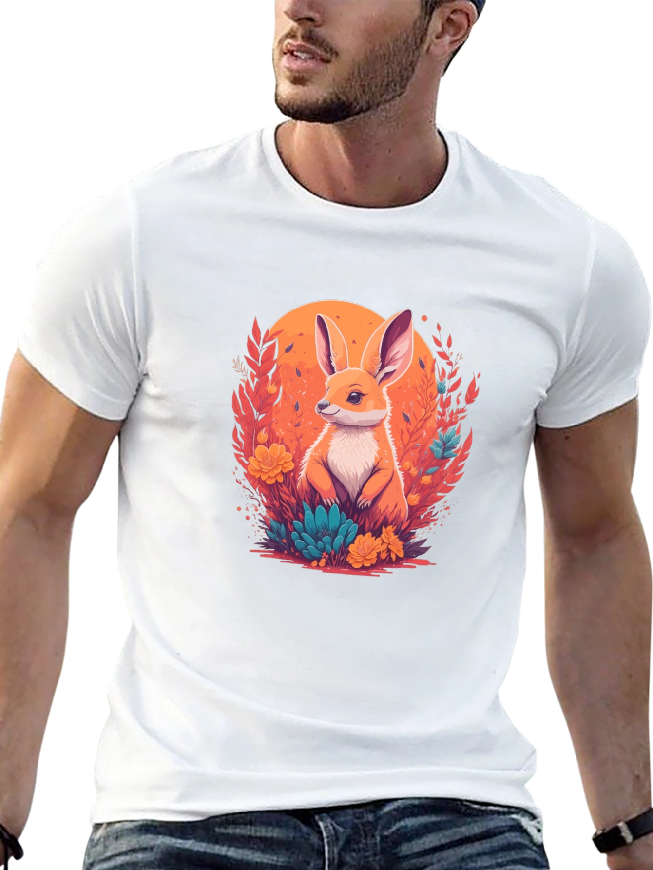 Rabbit in Bloom Graphic Tee - Artistic Comfort