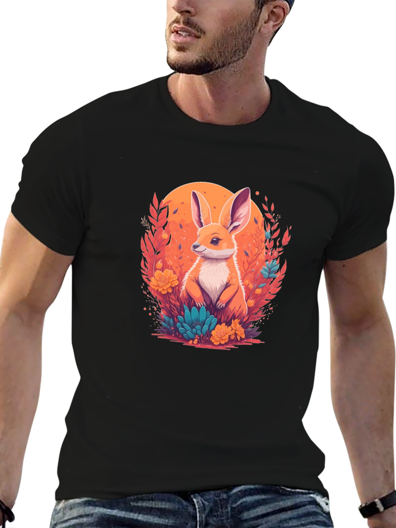 Rabbit in Bloom Graphic Tee - Artistic Comfort
