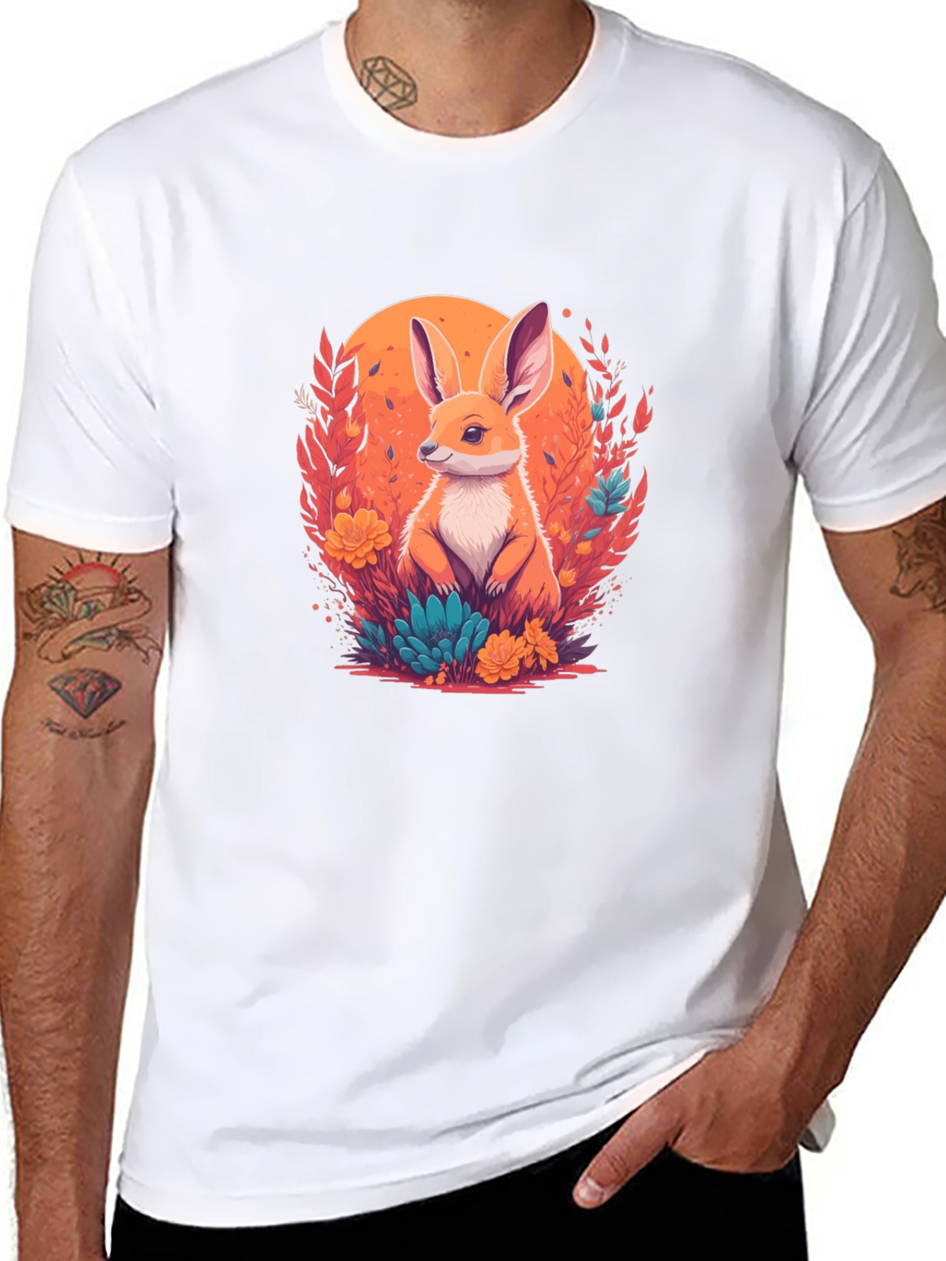 Rabbit in Bloom Graphic Tee - Artistic Comfort