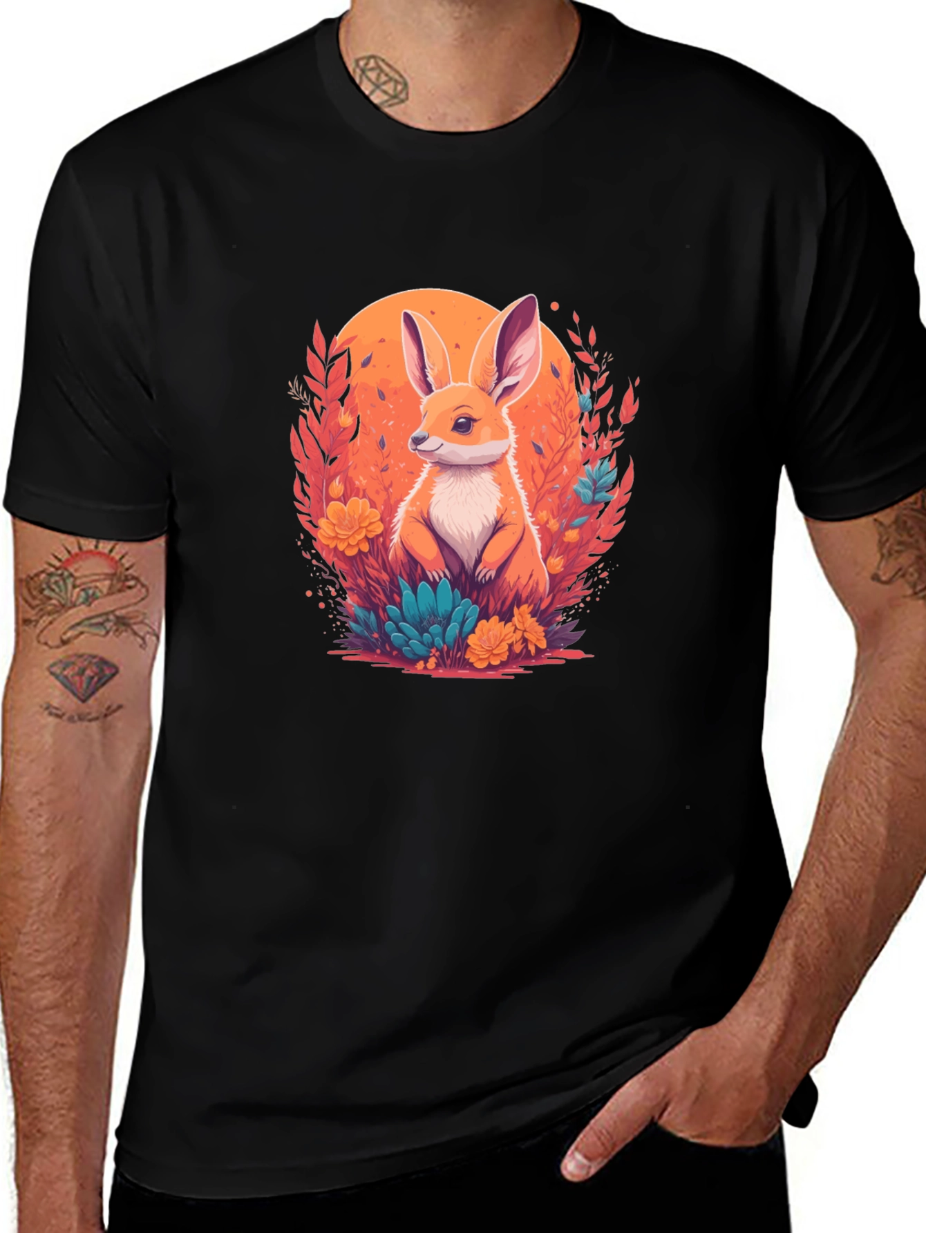 Rabbit in Bloom Graphic Tee - Artistic Comfort