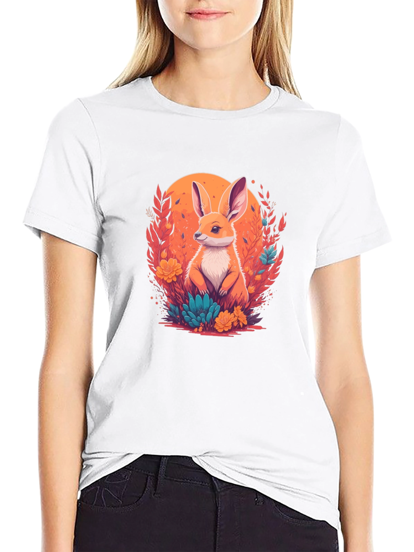 Rabbit in Bloom Graphic Tee - Artistic Comfort