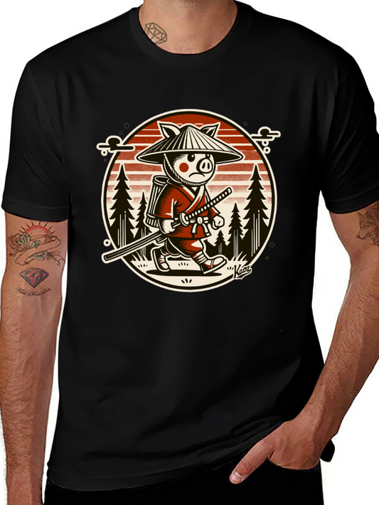 Samurai Pig T-Shirt - Graphic Tee for Animal Lovers