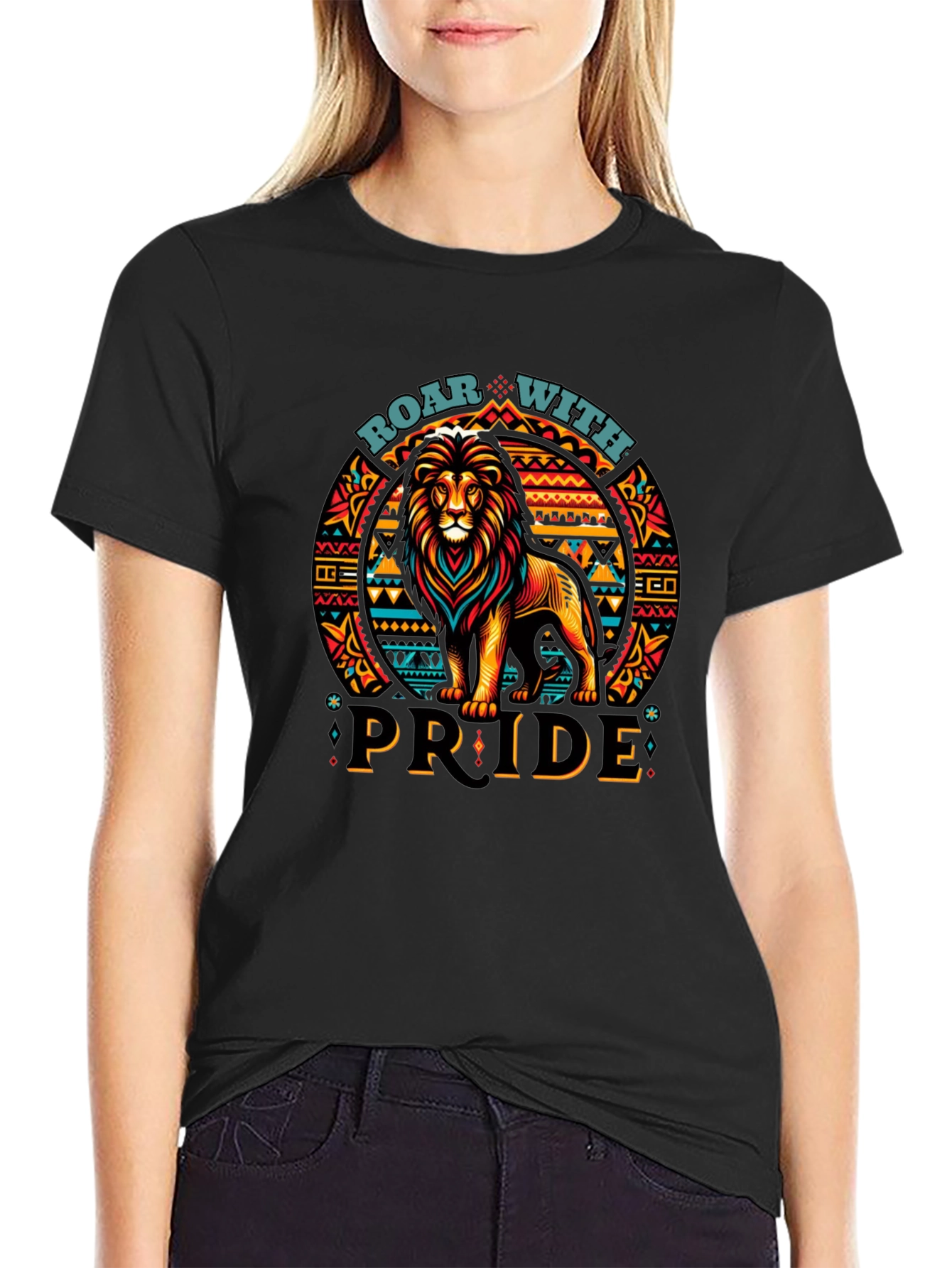 Roar With Pride Lion Graphic Tee - Black
