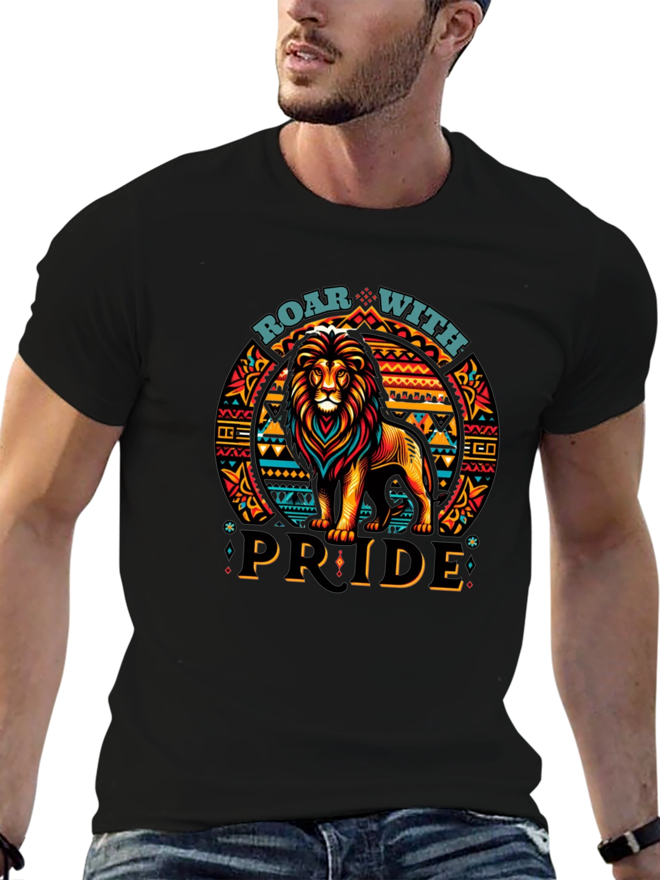 Roar With Pride Lion Graphic Tee - Black