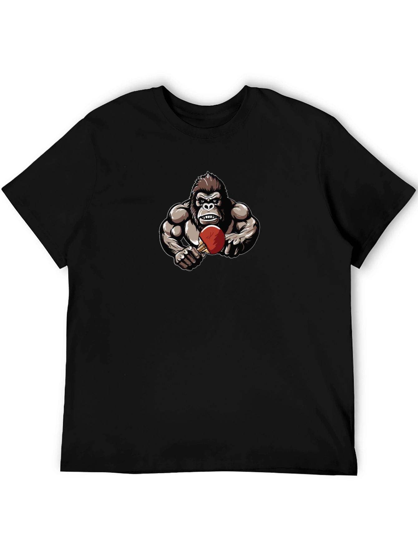 Gorilla Playing Table Tennis Black T-Shirt