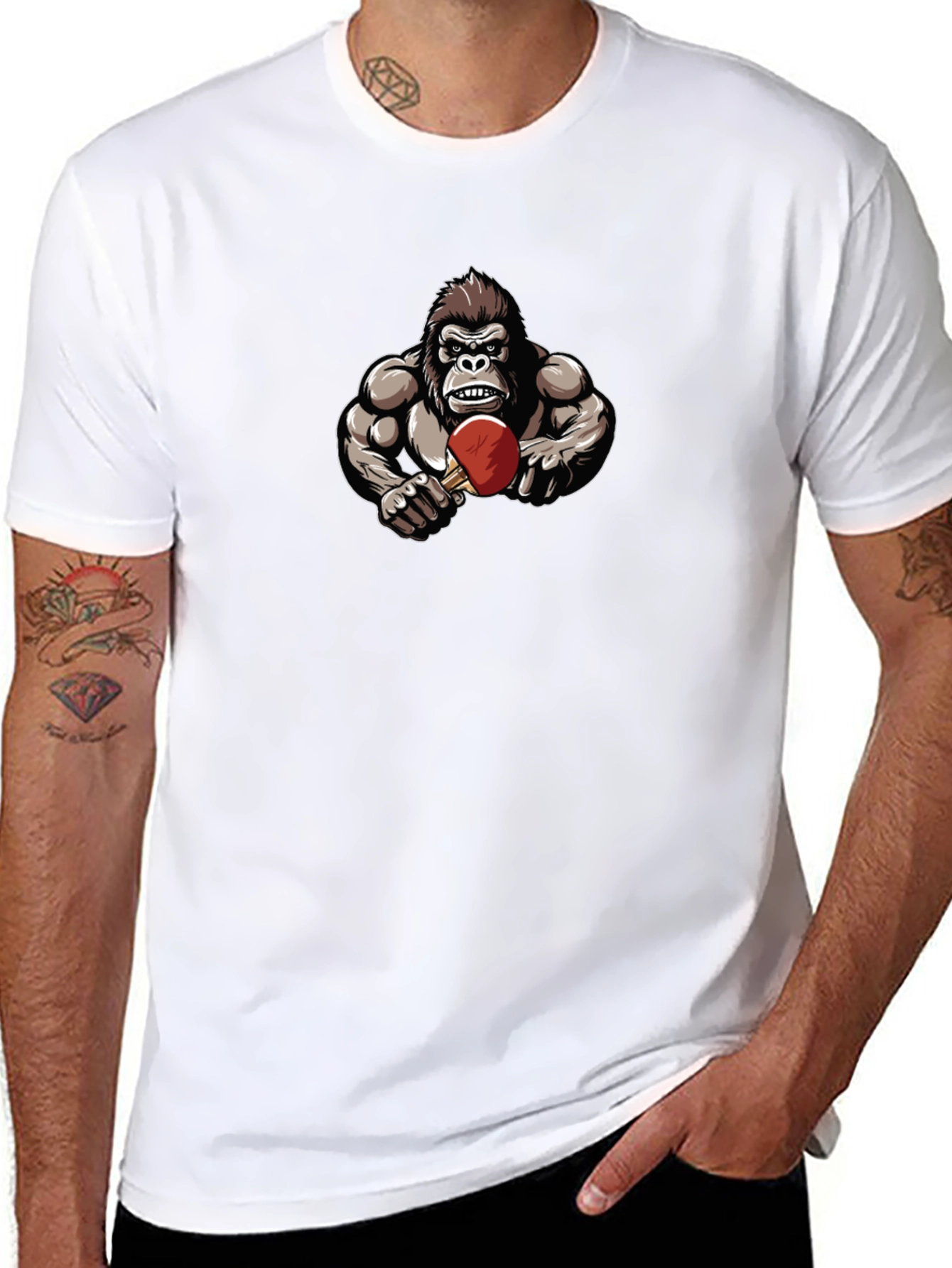 Gorilla Playing Table Tennis Black T-Shirt